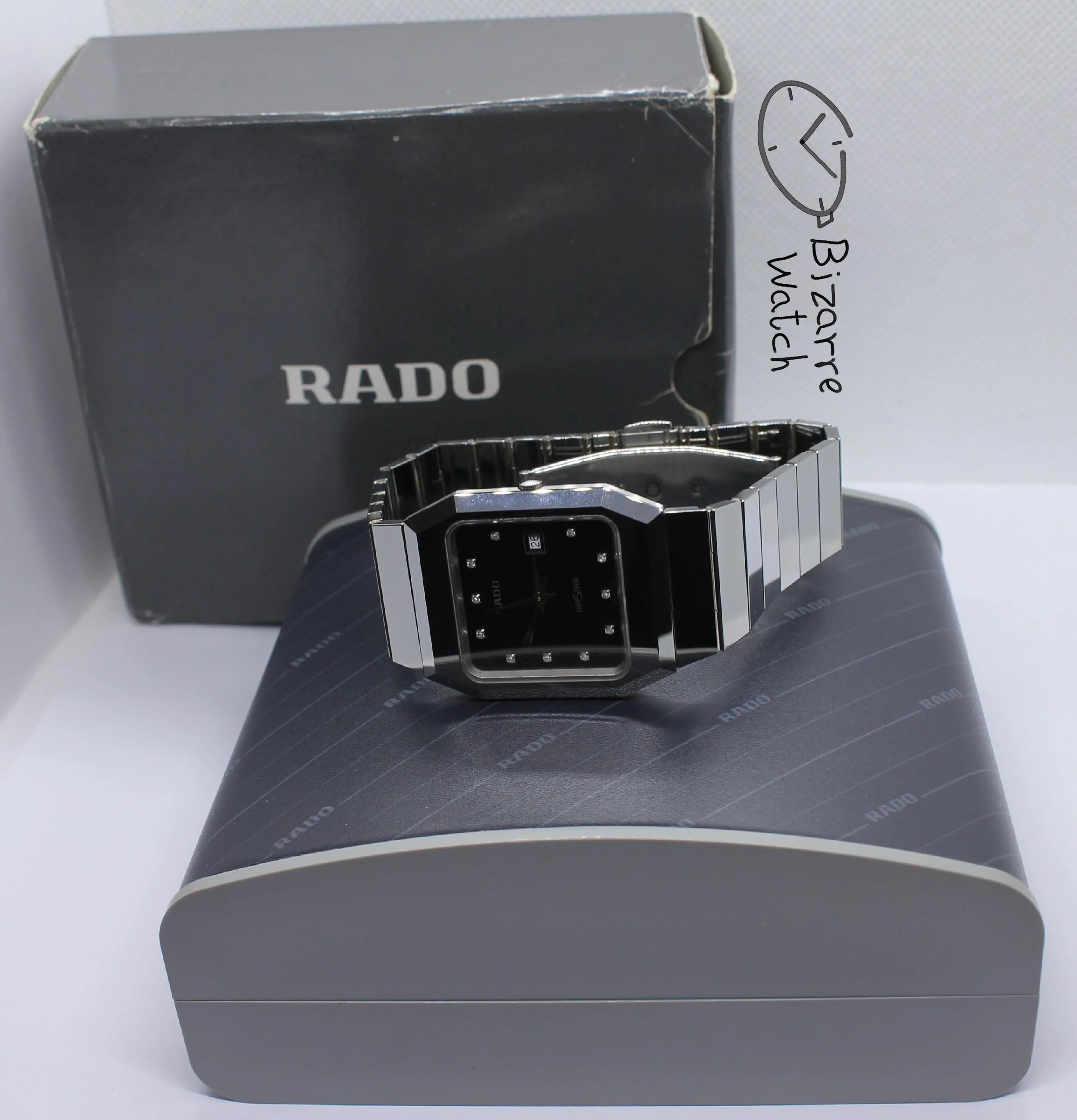 box packaging original rare black diamond silver Vintage Scratchproof Rado Diastar 129.0292.3 Tungsten Mirror Finish Unisex Watch men women
