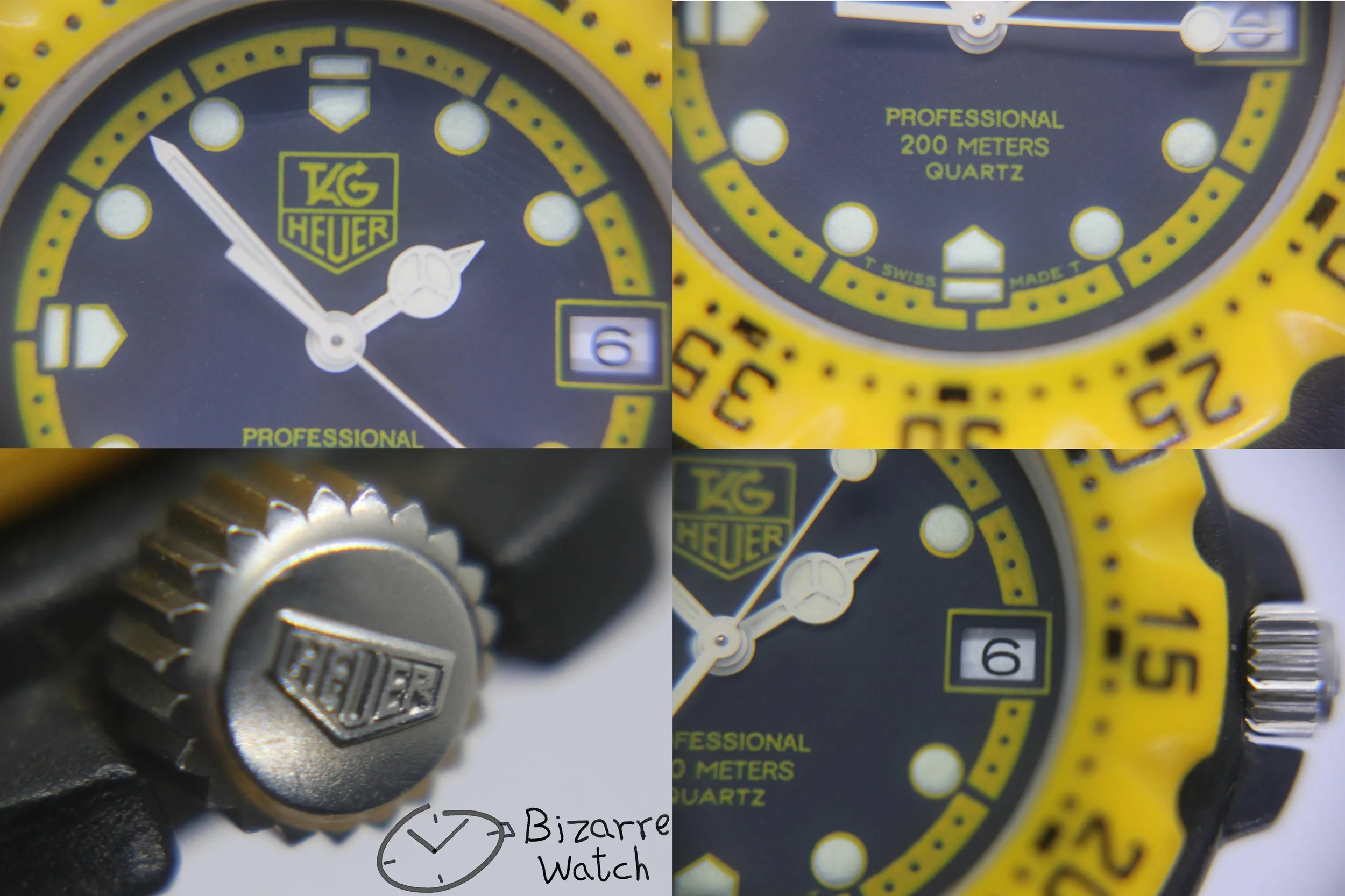 crown dial tritium lume hands logo date Vintage TAG HEUER Formula 1 200M Yellow Black 380.513 380.513/1 Yellow Watch men unisex women ladies gents bizarre