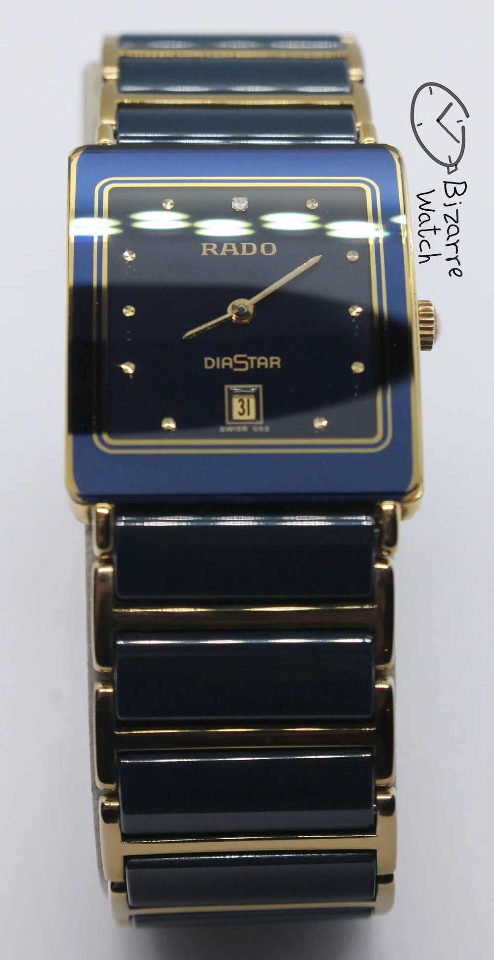 Rado Diastar Intégral Mixte Or/bleu - Montre Suisse Quartz, Très Bon état !