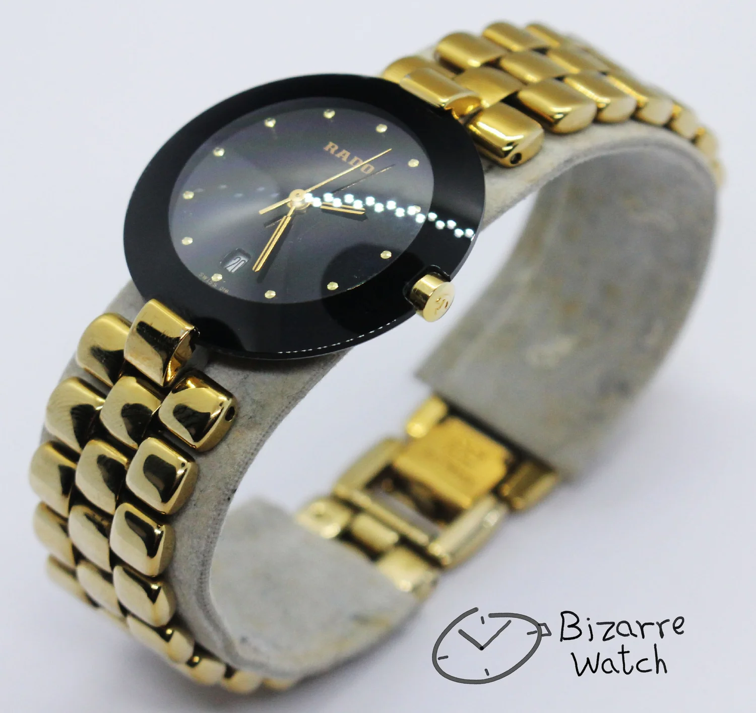 Rado Coupole Black Dial 30mm Goldplated Bracelet 129.4077.4N Watch 