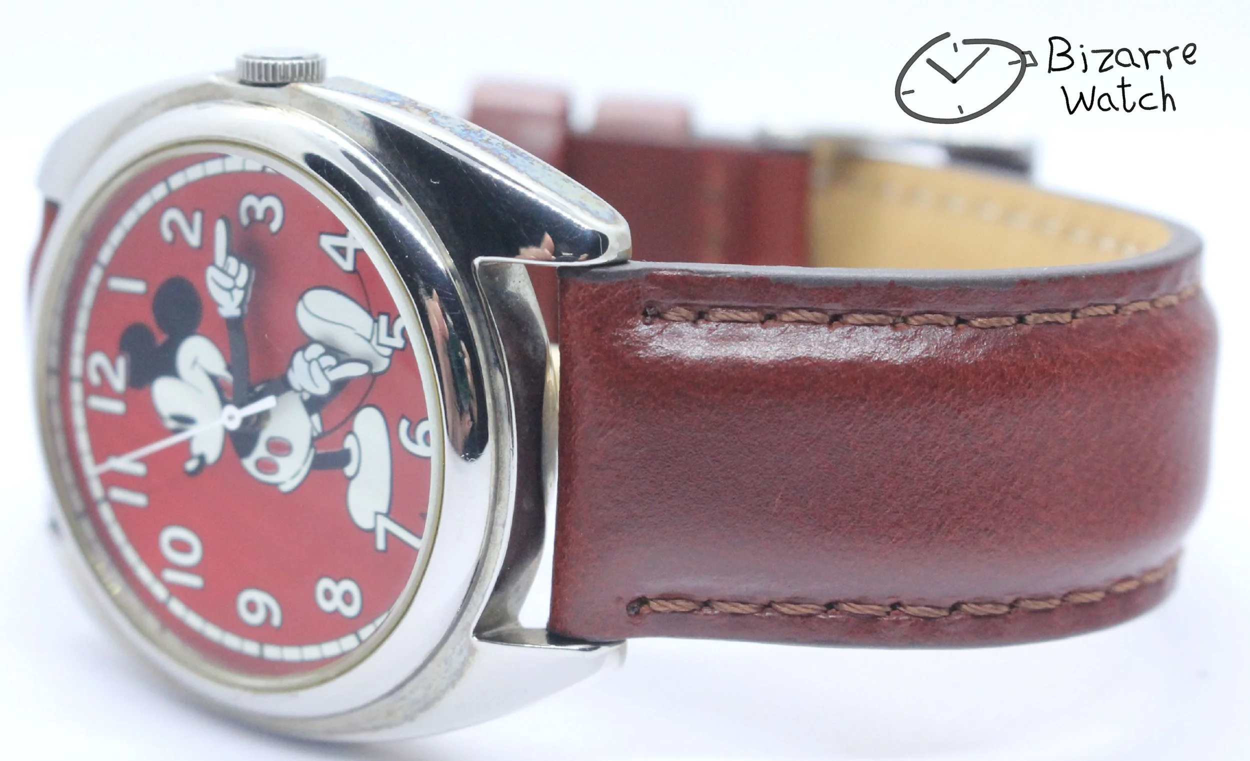 Vintage Alba Mickey Mouse Walt Disney Red brown Genuine Leather Watch Japan v501 V501-1V68 R2 V501-6P10 R1 bizarre bizarrewatch women men unisex