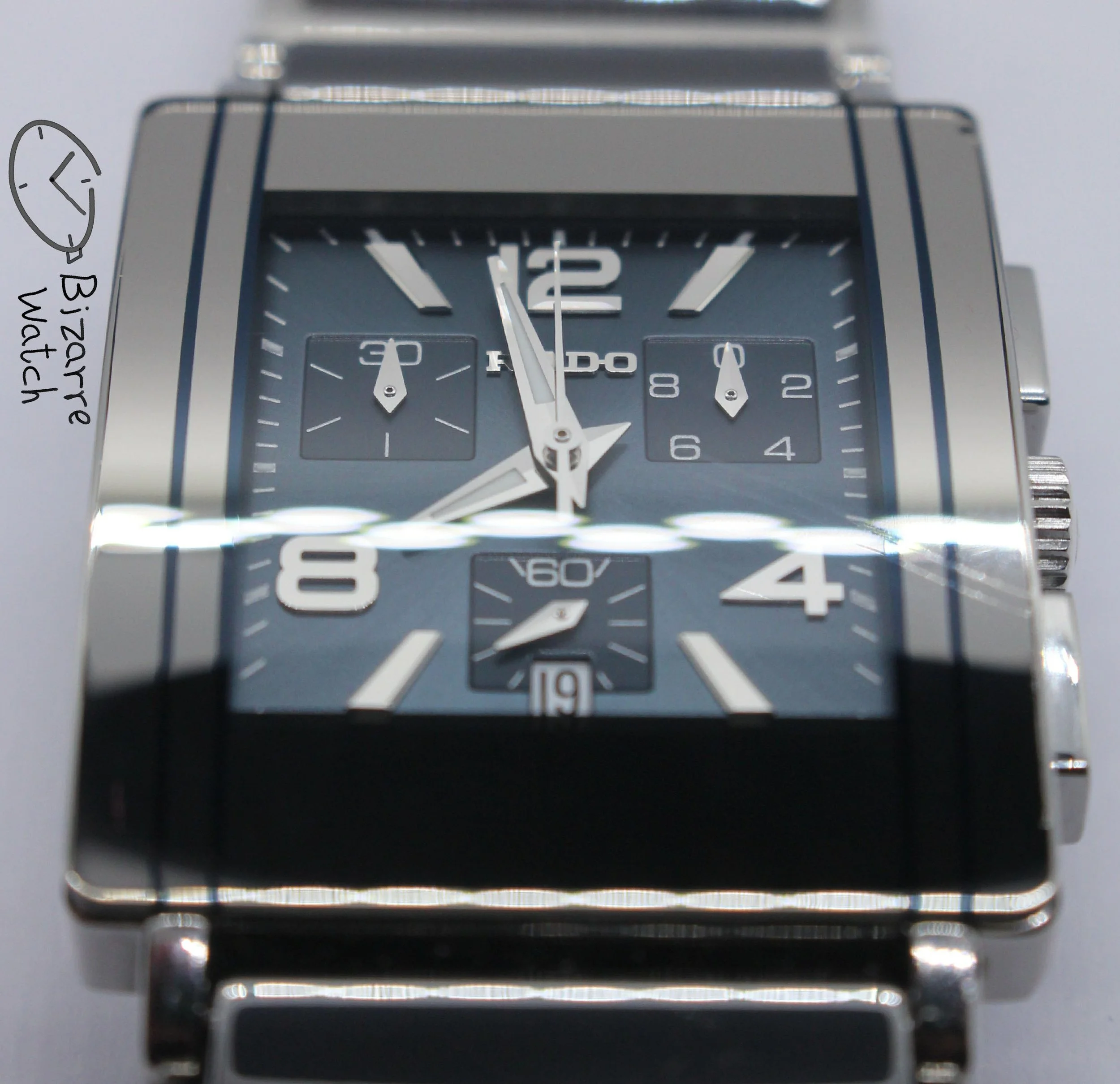 polarised polarized lens view Rado Diastar Chronograph Integral 538.0591.3 Ceramic blue silver Watch Titanium men unisex women