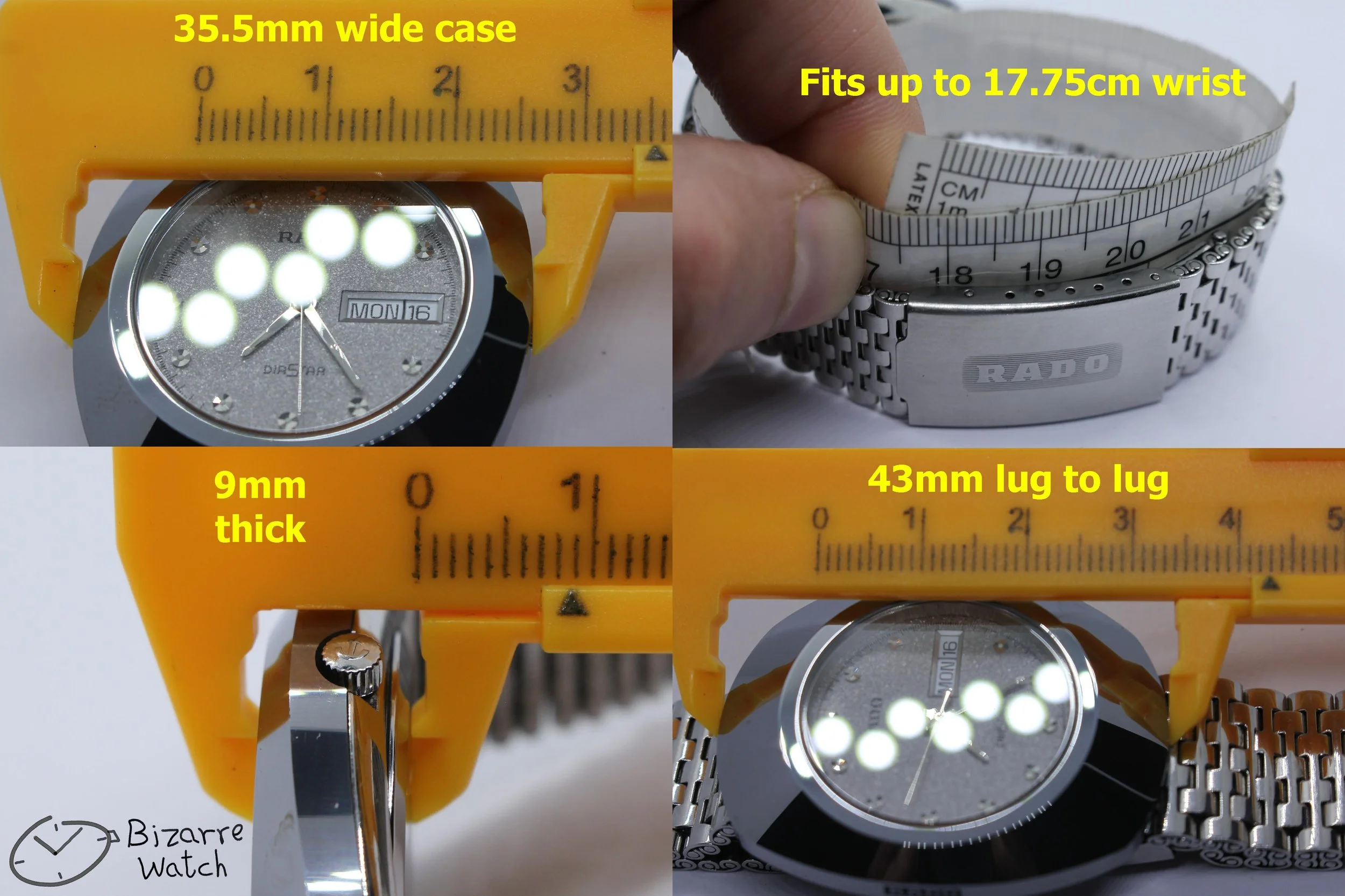 size dimensions wrist new used vintage Rado The Original 114.0391.3 Silver Tungsten women men watch unisex bizarre