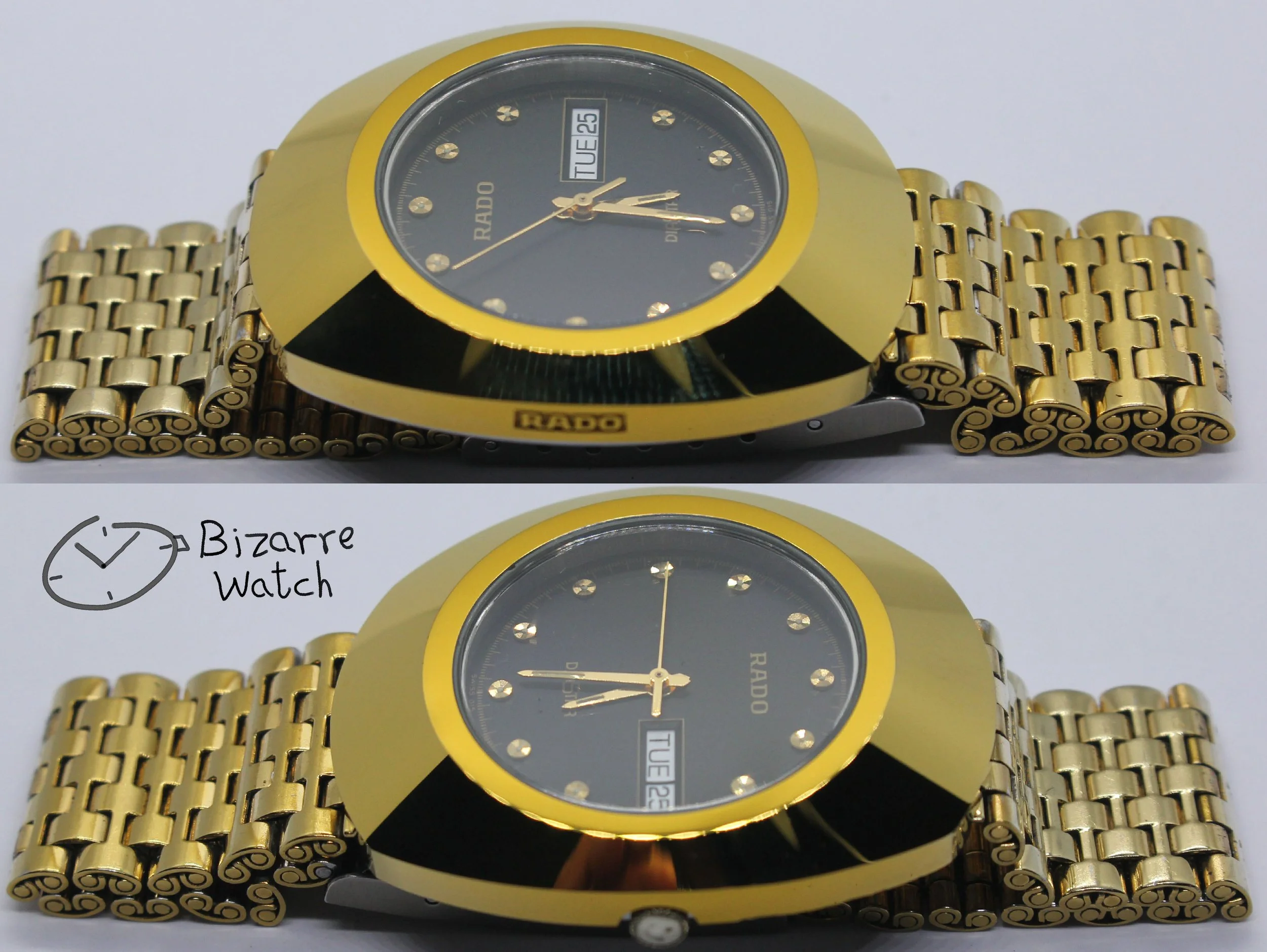 polarised polarized lens view gold RADO The Original Diastar Scratchproof 114.0393.3 Day Date 36mm Goldplated Watch bizarrewatch bizarre men unisex women