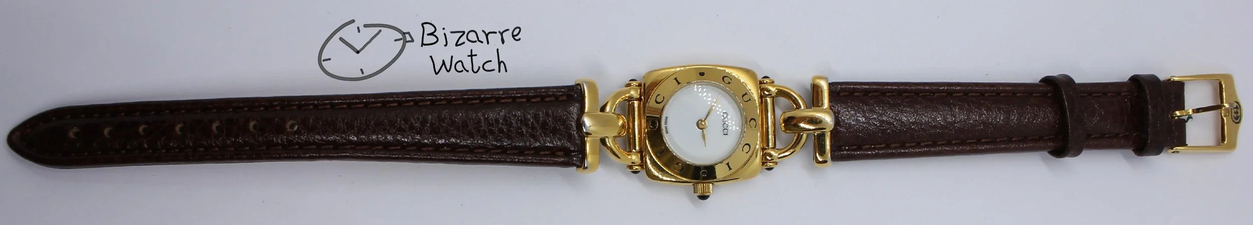 Vintage Ladies gold plated Goldplated GUCCI 6300L White Dial Brown Strap Watch women bizarre