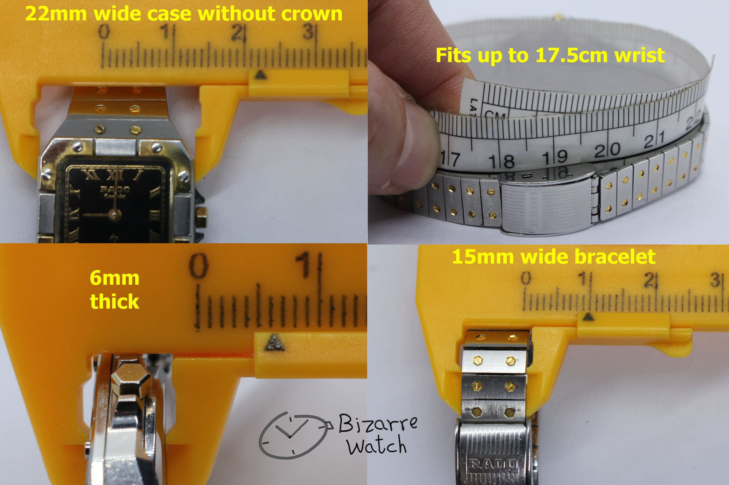 size dimensions wrist cartier Vintage Ladies Rado De Santos Homage 24mm Goldplated 133.9006.4 Black Dial Watch bizarre bizarrewatch