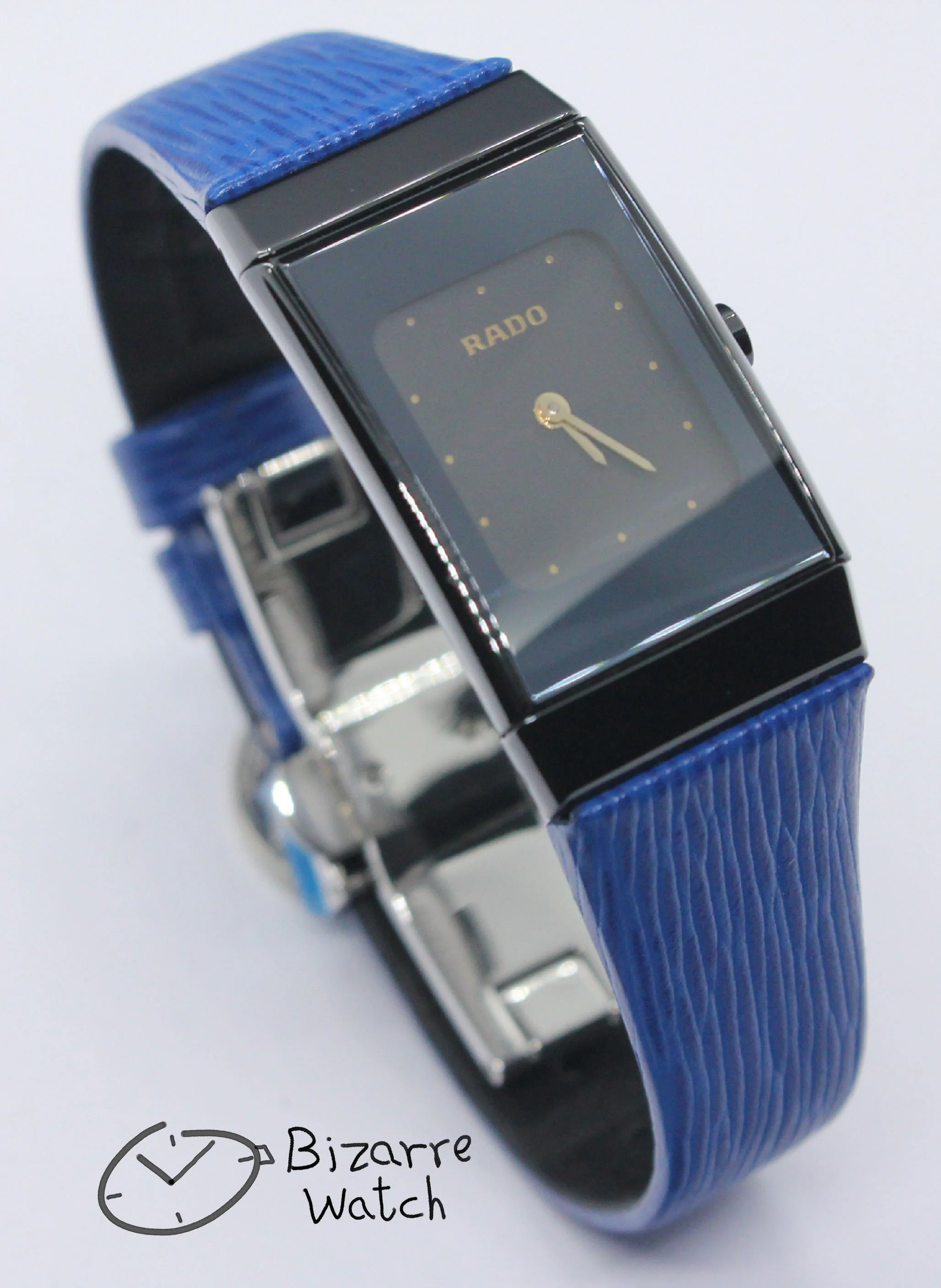 vintage nos New Old Stock Scratchproof Rado Ceramica Diastar 963.0350.3 Black Ceramic Blue Strap Watch bizarre women ladies