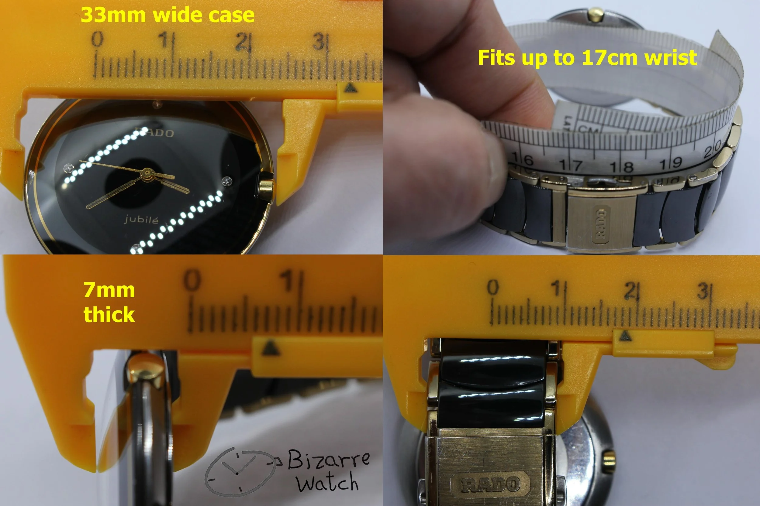 size dimensions wrist jubilee jubile Diamonds Jubilé Scratchproof RADO Coupole 33mm Black Ceramic 129.0300.3 Watch men women unisex