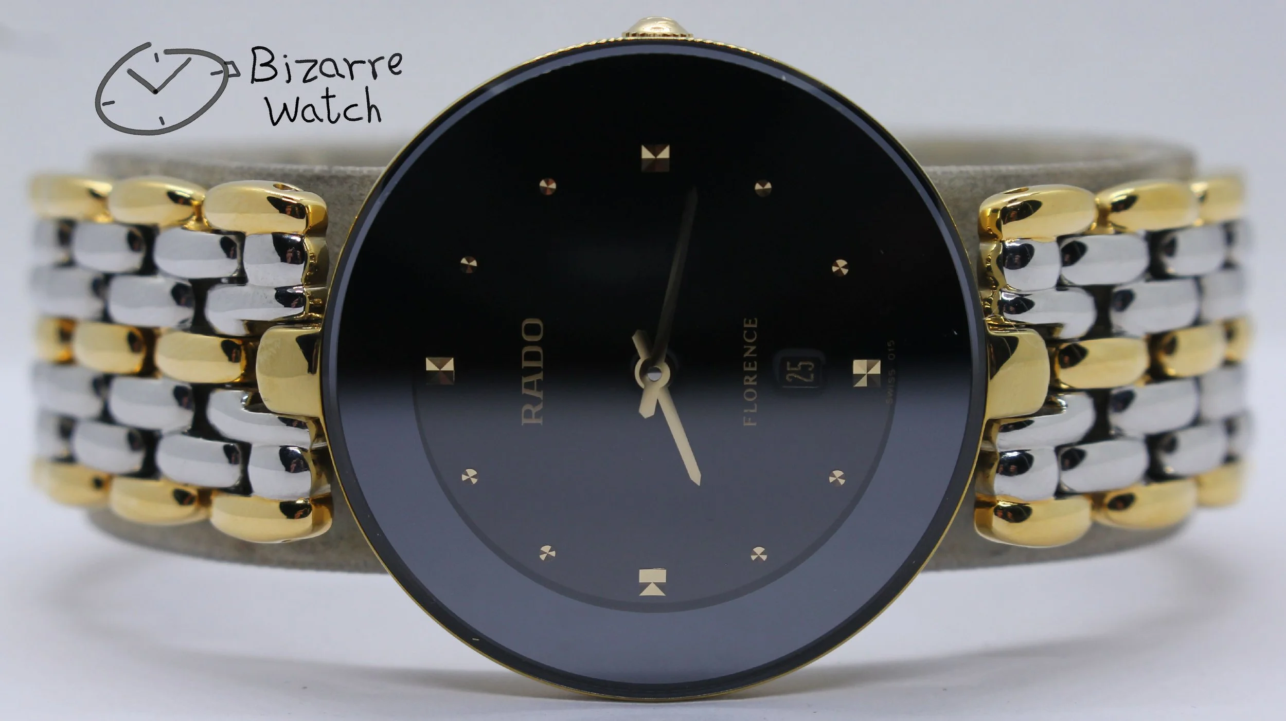 used preowned pre-owned vintage sapphire crystal Rado Florence Goldplated 160.3677.2 two tone bracelet Watch bizarre bizarrewatch men women unisex
