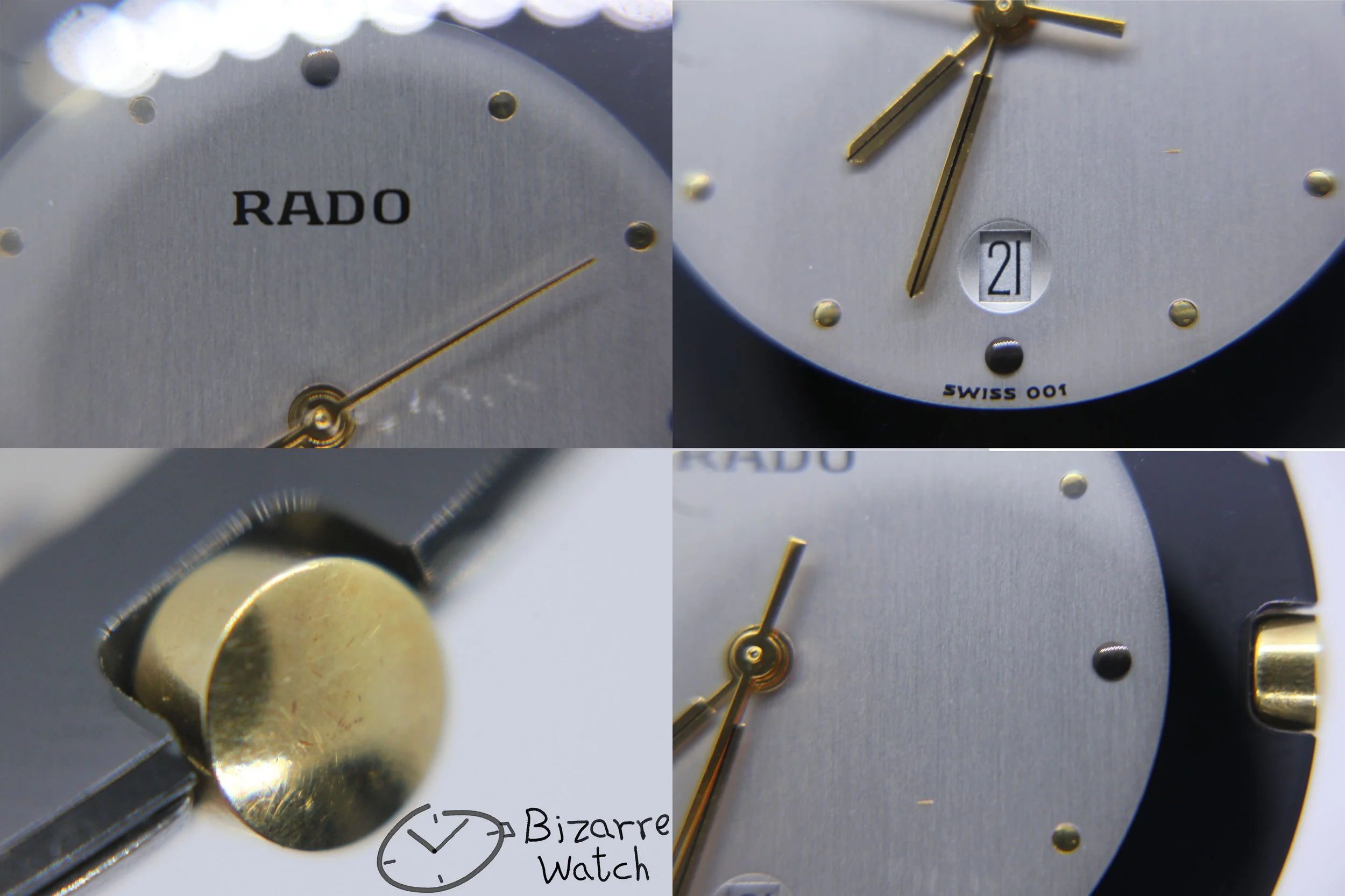 dial 001 crown hands logo date vintage RARE Rado La Coupole 129.4075.4 Stainless Steel Rubber Bracelet Watch men women unisex bizarre