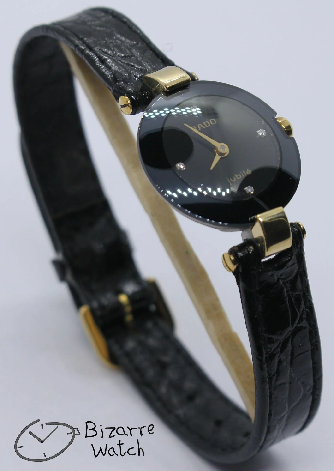 4 Diamonds 18K Gold Rado Coupole Jubile 204.3579.4N Domed Sapphire Crystal Extra Long Handmade Leather Strap Watch
