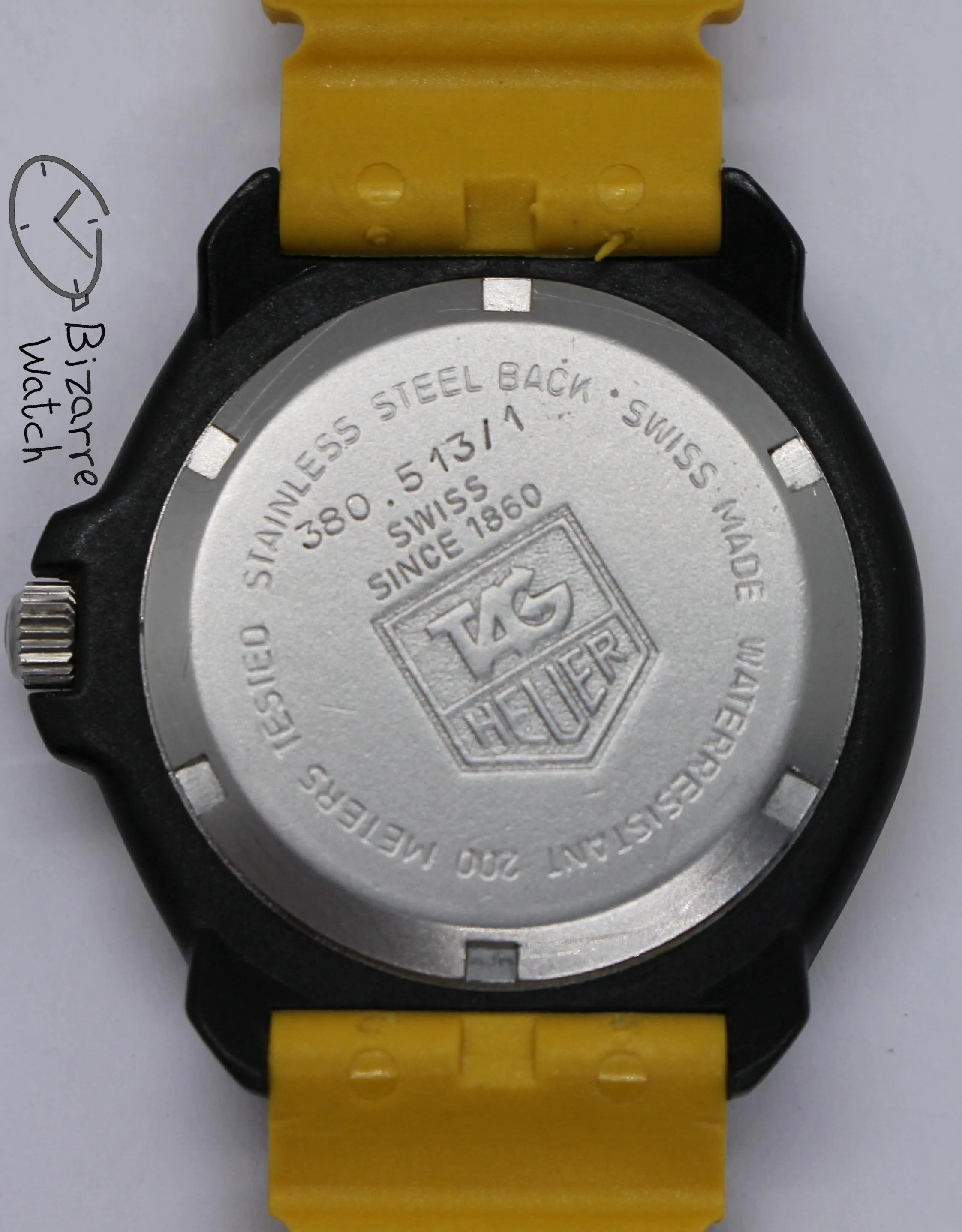 caseback Vintage TAG HEUER Formula 1 200M Yellow Black 380.513 380.513/1 Yellow Watch men unisex women ladies gents bizarre