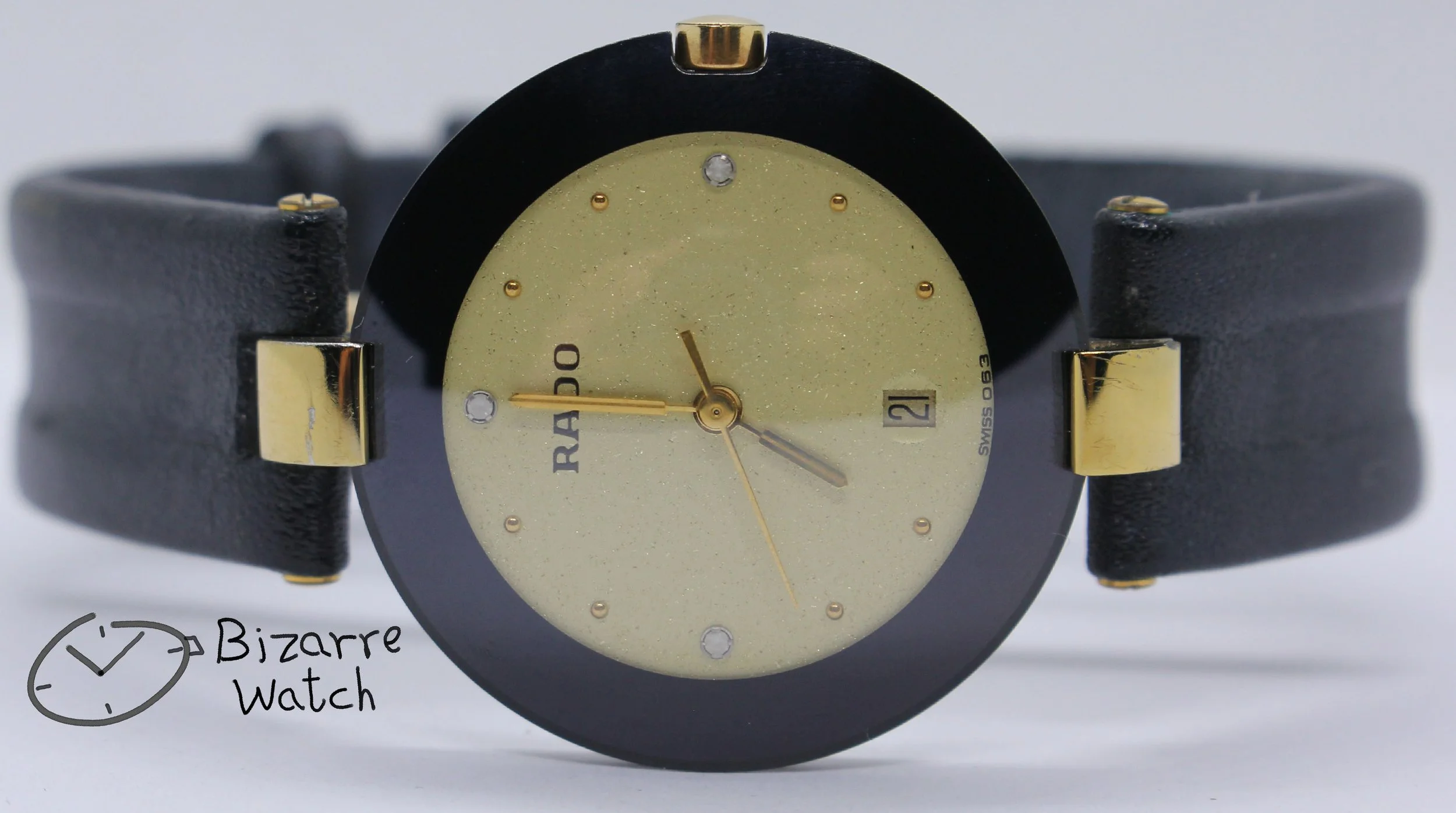 vintage Rado La Coupole Yellow Dial 30mm 129.4077.4 Domed Sapphire Leather Strap Watch women ladies unisex bizarre