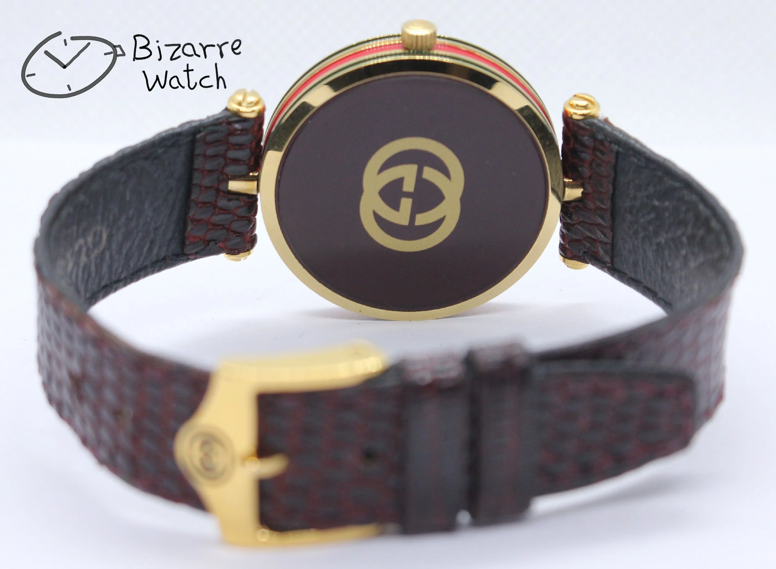 caseback vintage 2000 3000 men women Unisex Goldplated GUCCI 2000M White Dial Original Brown Strap Watch bizarre