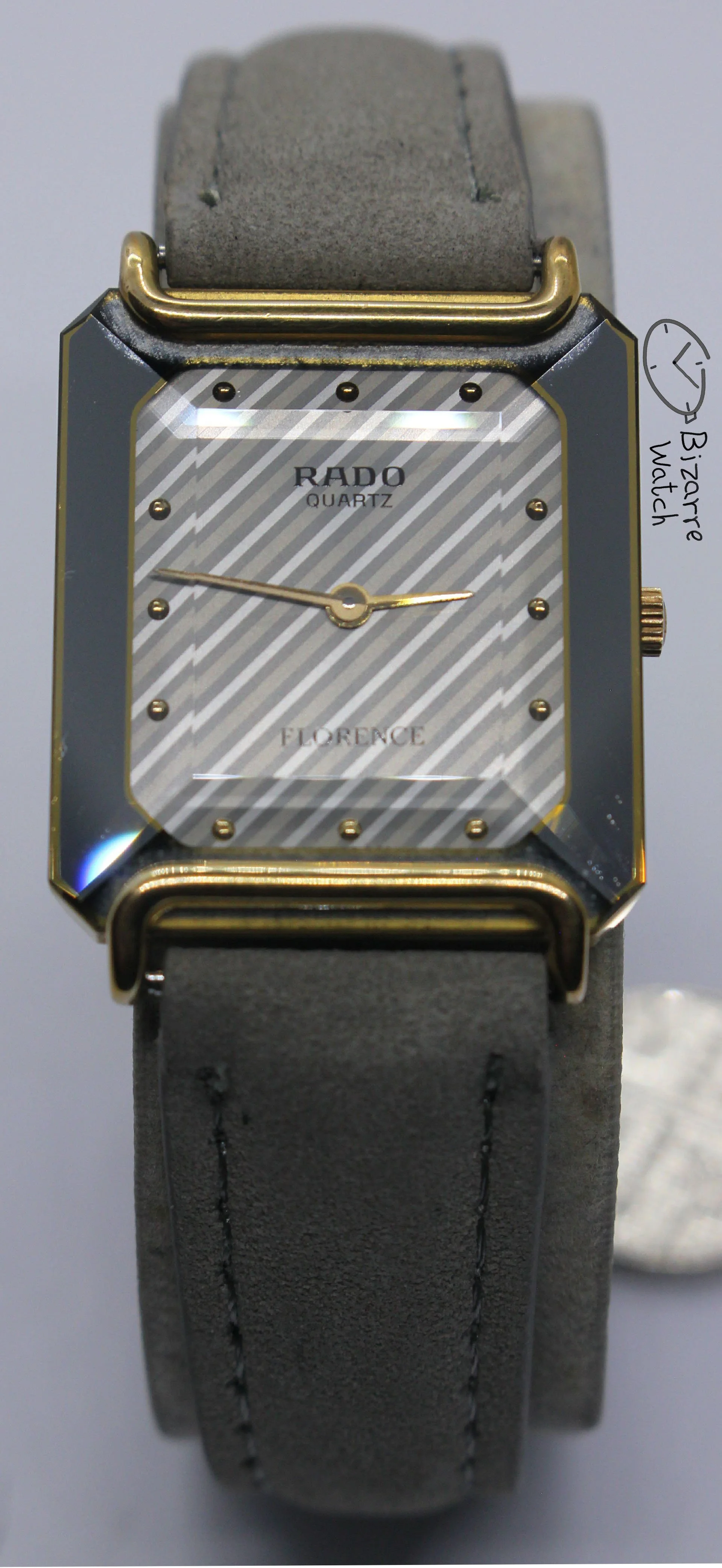 polarised polarized lens view vintage goldplated Rado Florence 153.3455.2 Bevelled Sapphire Crystal Striped Dial Grey Strap Watch bizarre women unisex