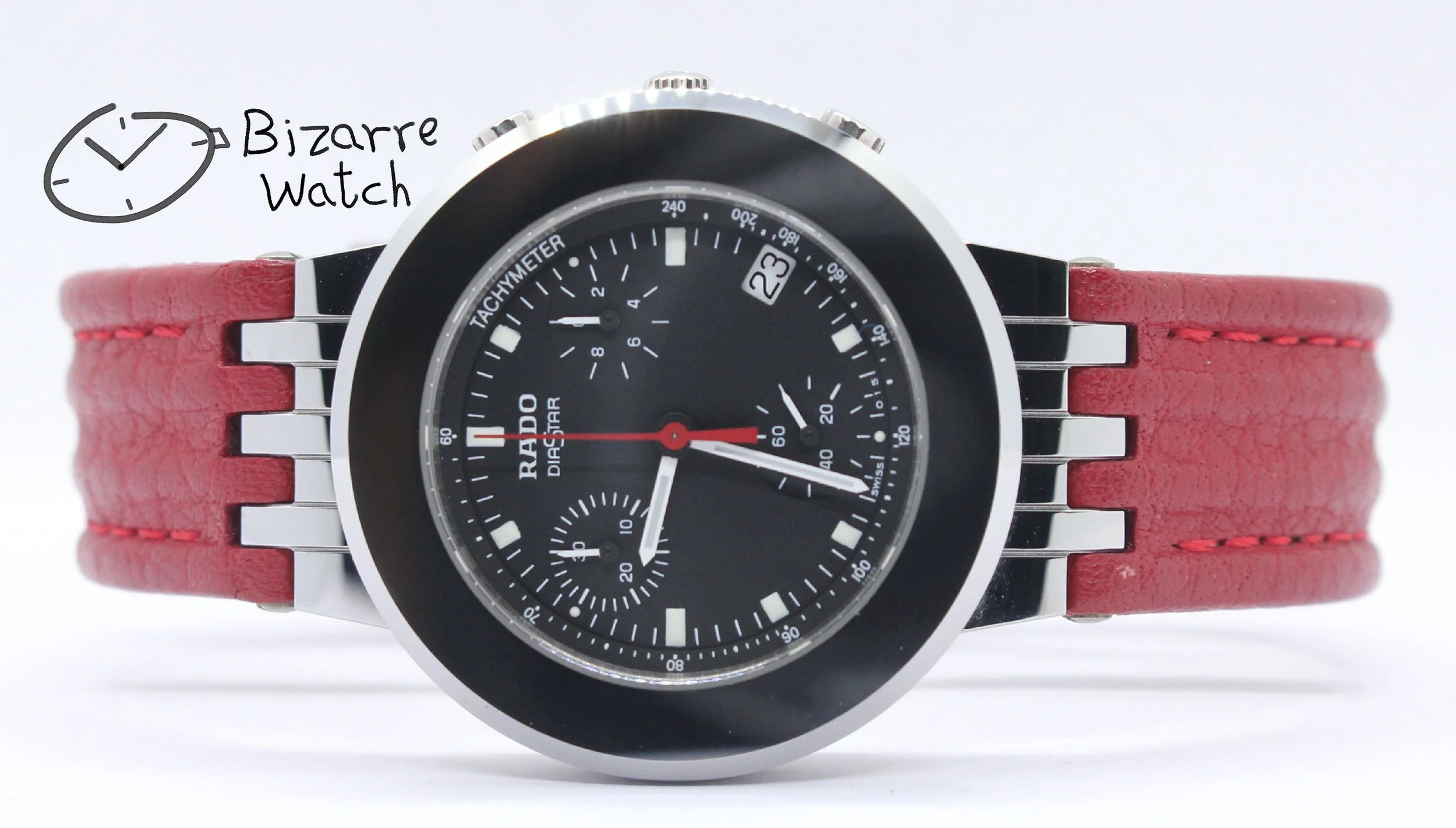 Rado Mini Diamaster Diastar 34mm Chronograph Tungsten Carbide Red 538.0470.3 women unisex men bizarrewatch