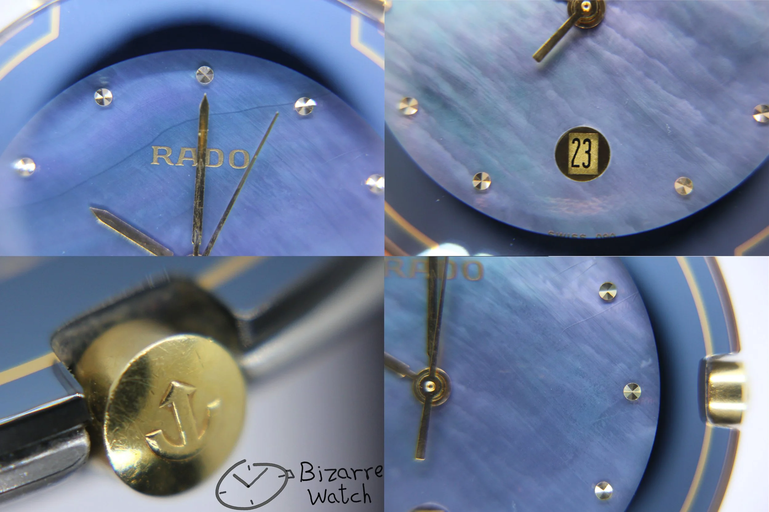 dial 090 crown hands logo vintage MOP mother of pearl Dial Scratchproof RADO Coupole 33mm Blue Ceramic 129.0358.3 Watch women men unisex bizarrewatch bizarre