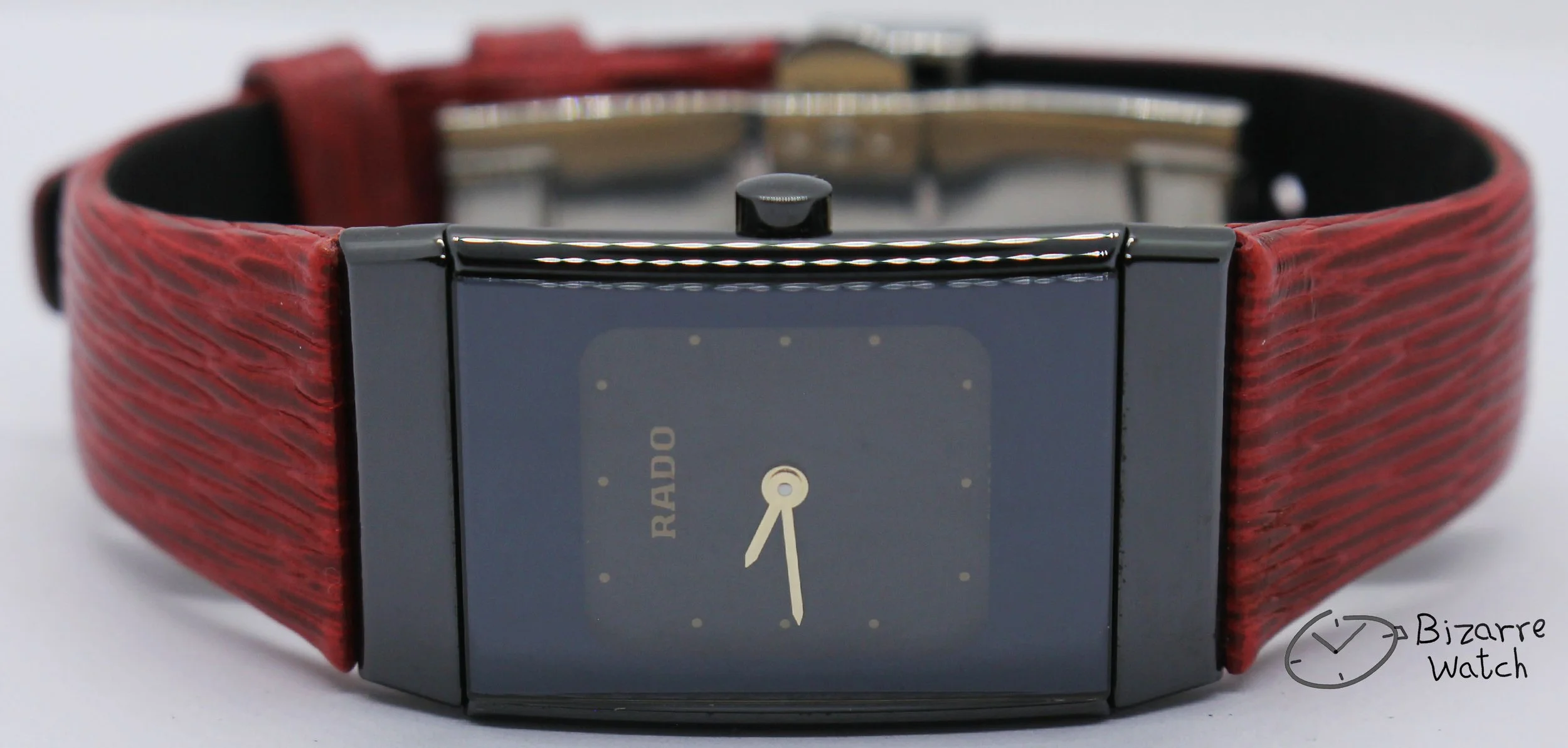 vintage nos New Old Stock Scratchproof Rado Ceramica Diastar 963.0350.3 Black Ceramic Red Strap Watch bizarre women ladies