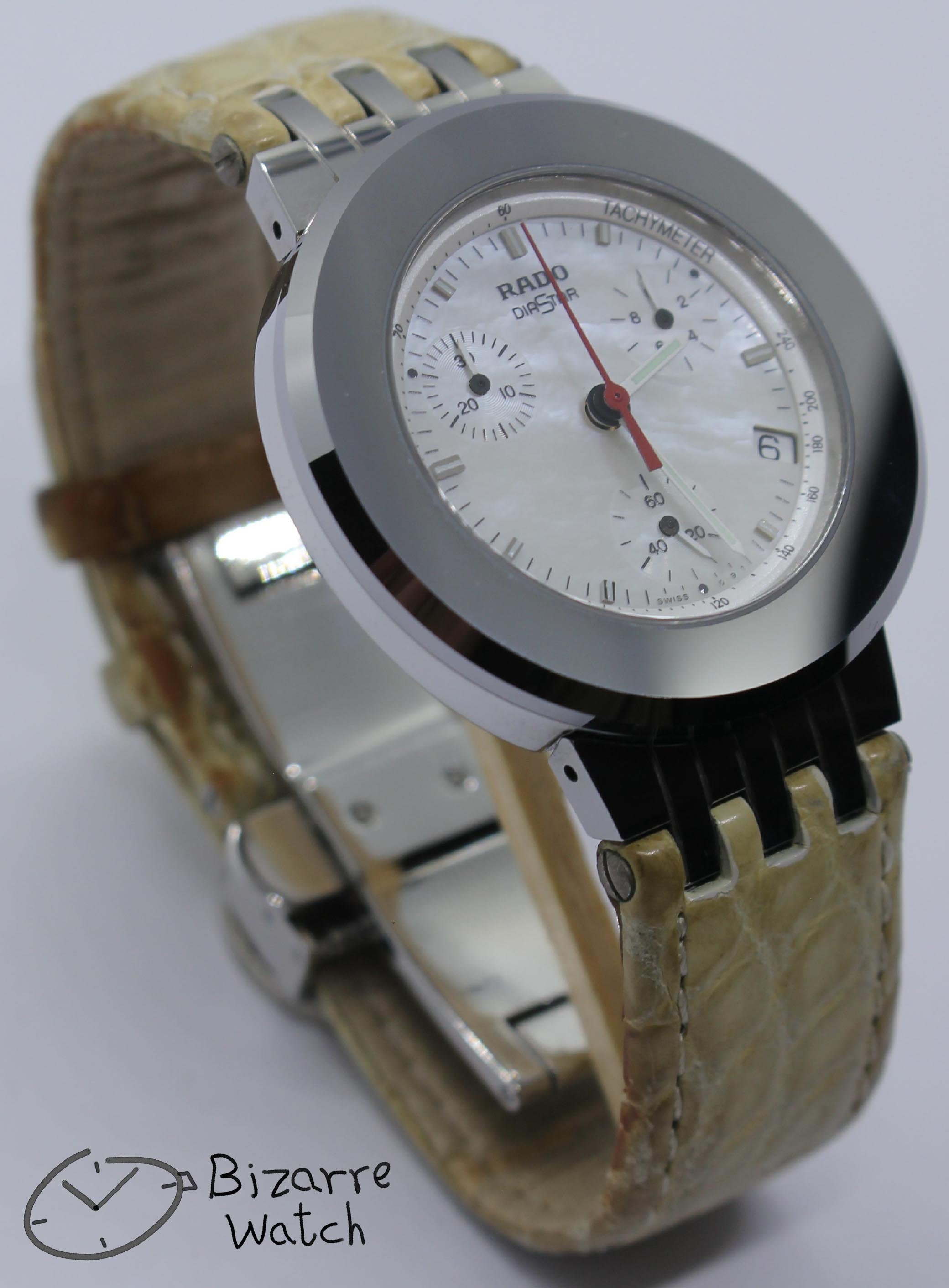 mother of pearl Rado Mini Diamaster Diastar 34mm Chronograph Tungsten Carbide Grape Colour Leather 538.0470.3 Watch men women unisex