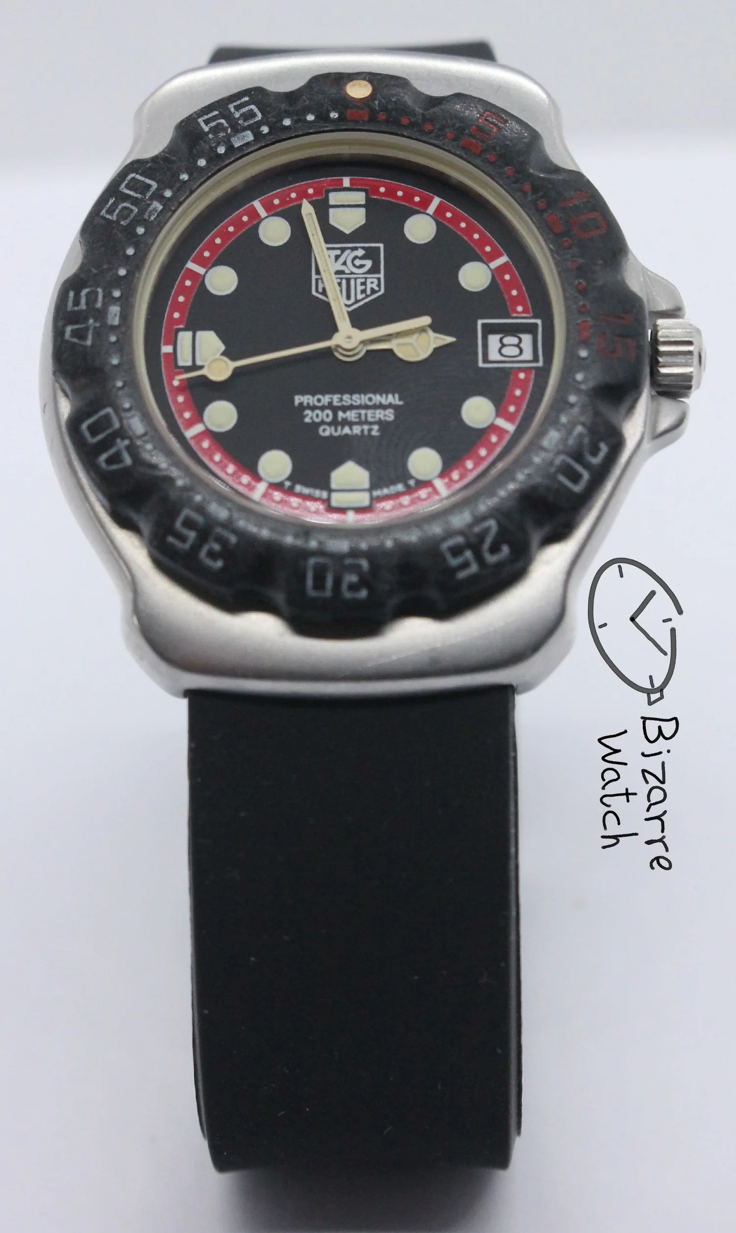 Vtg TAG Heuer Womens Watch 29mm 374.513 200M Black Dial New Battery 6.75\