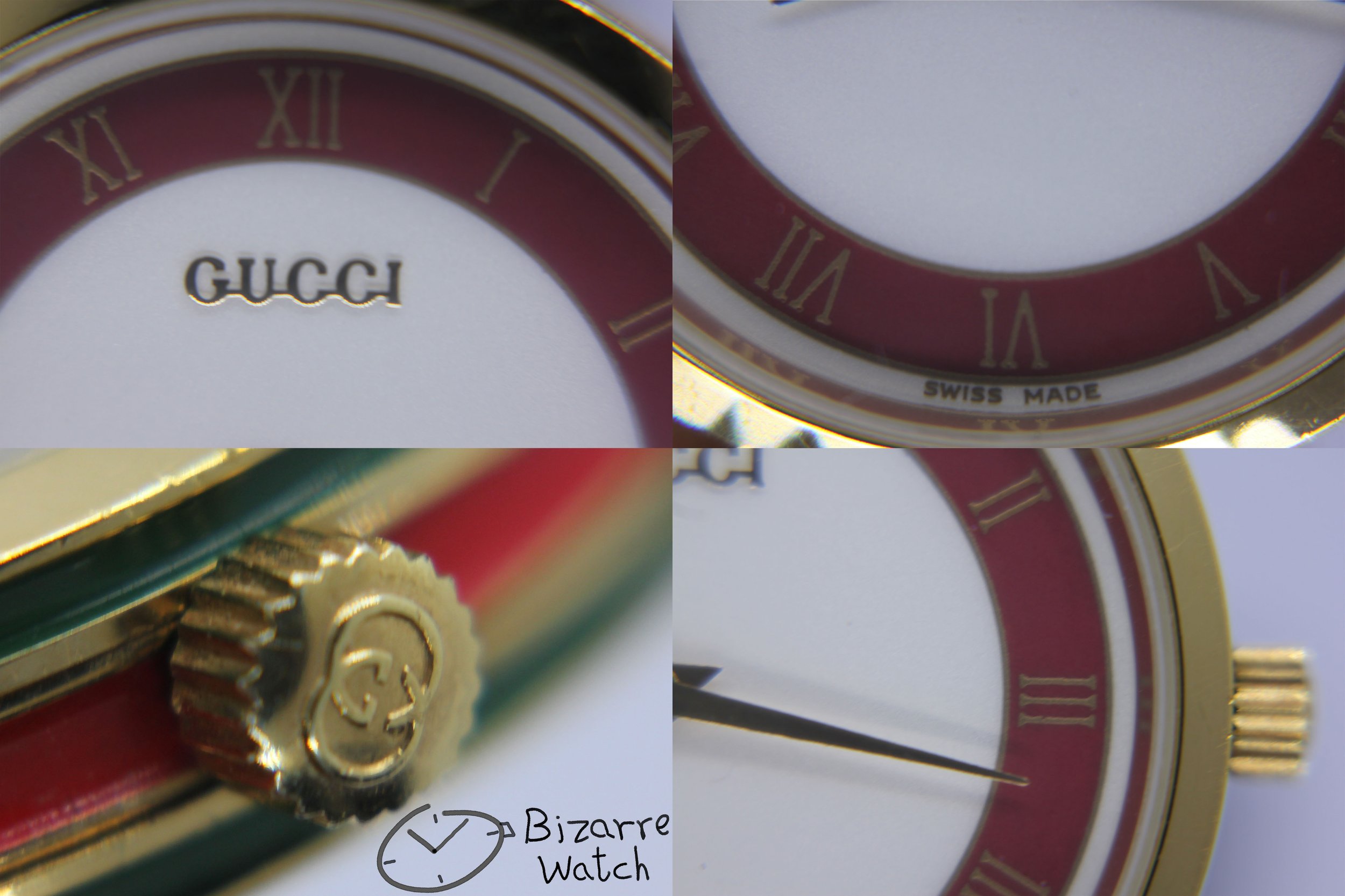 crown dial hands logo  2000 3000 men women Unisex Goldplated GUCCI 2000M White Dial Original Brown Strap Watch bizarre
