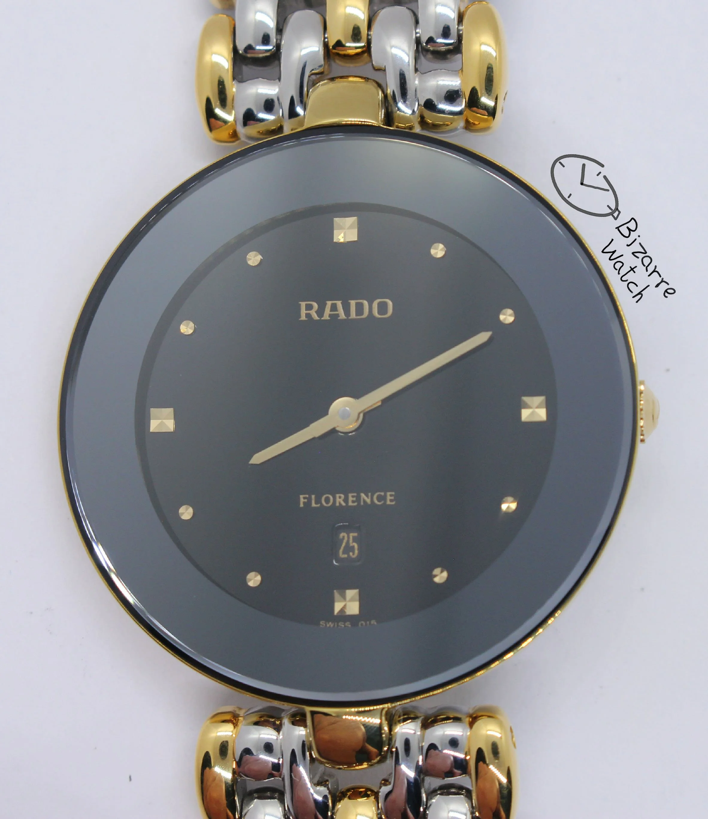 used preowned pre-owned vintage sapphire crystal Rado Florence Goldplated 160.3677.2 two tone bracelet Watch bizarre bizarrewatch men women unisex