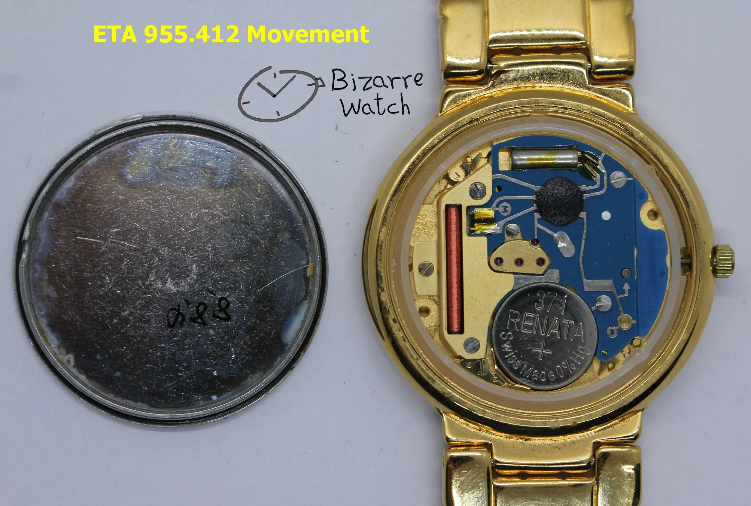 gold Goldplated Mappin and Webb Watch battery ETA 955.412 movement