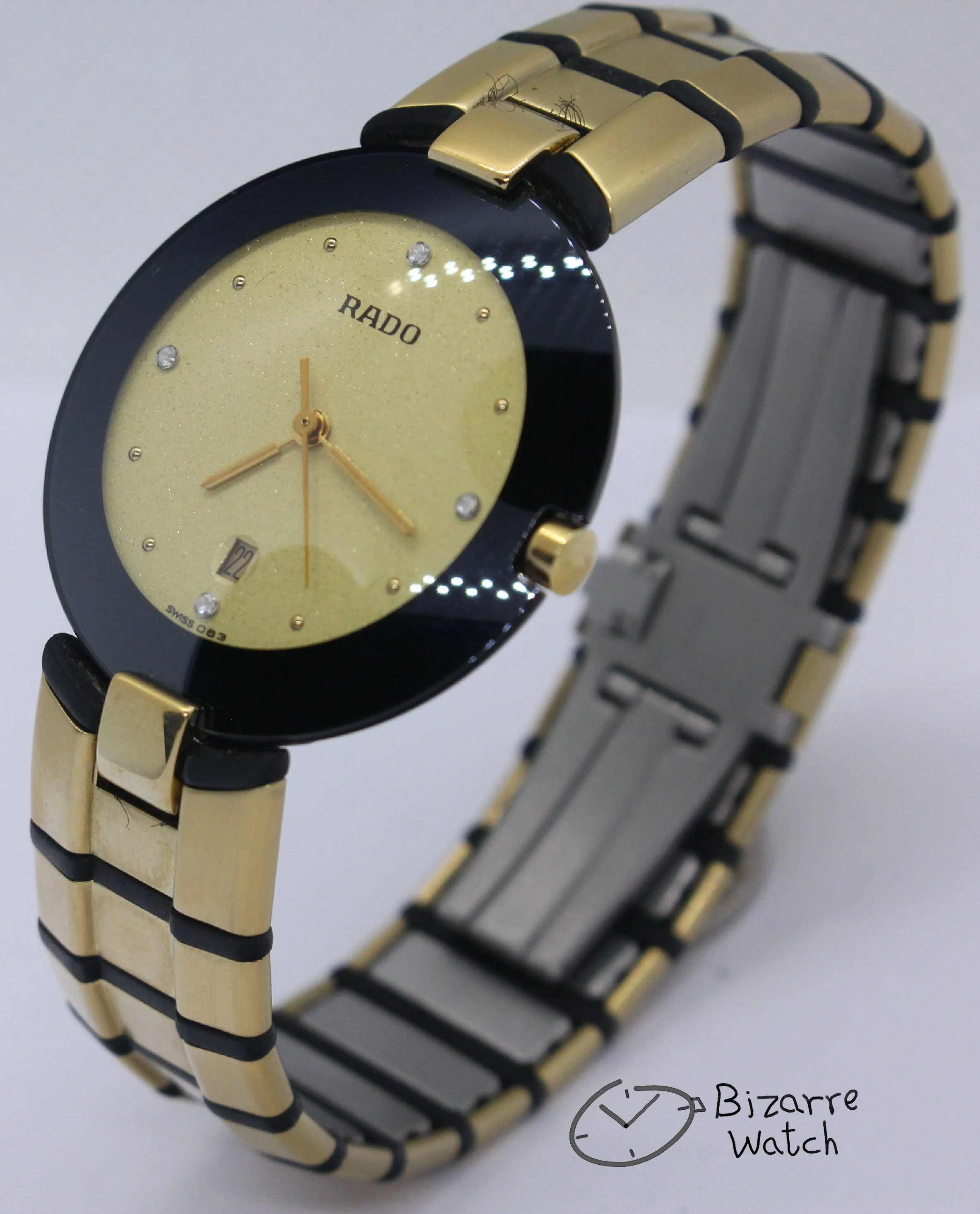 yellow champagne vintage RARE Rado La Coupole 129.4075.4 gold plated goldplated Steel Rubber Bracelet Watch men women unisex bizarre