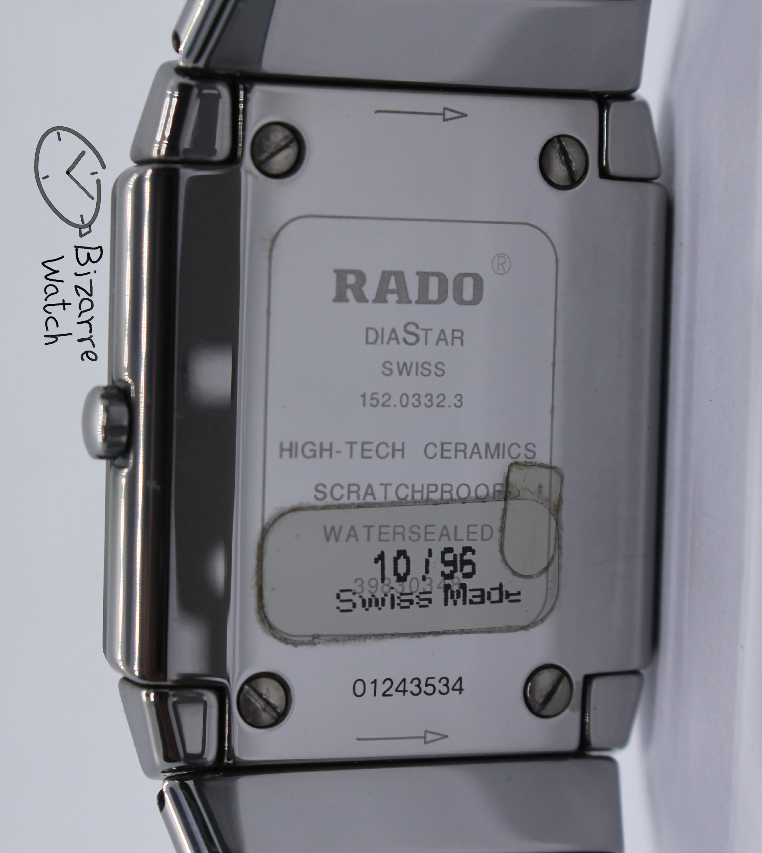 1996 caseback Rado Diastar Sintra Silver Dial 29mm 152.0332.3 Ceramic Titanium Watch bizarrewatch bizarre women men unisex