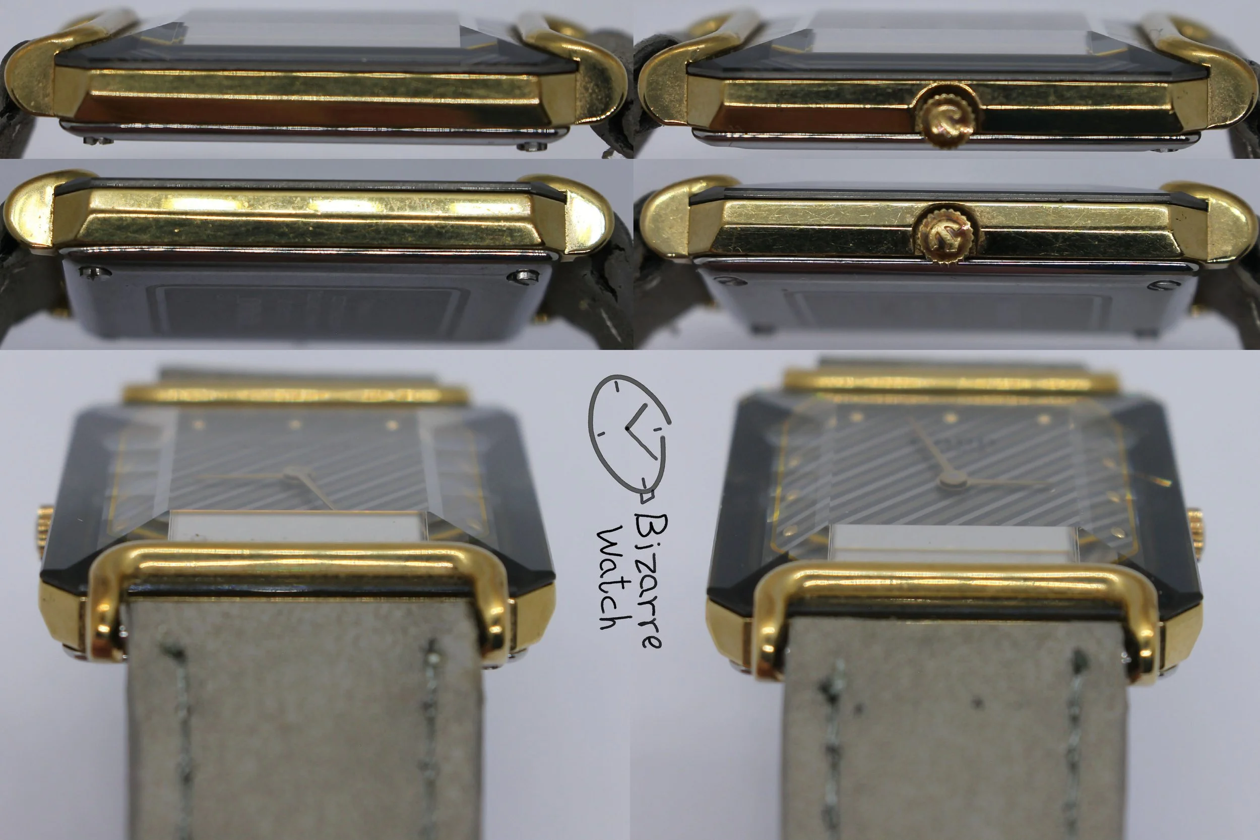 sides vintage goldplated Rado Florence 153.3455.2 Bevelled Sapphire Crystal Striped Dial Grey Strap Watch bizarre women unisex