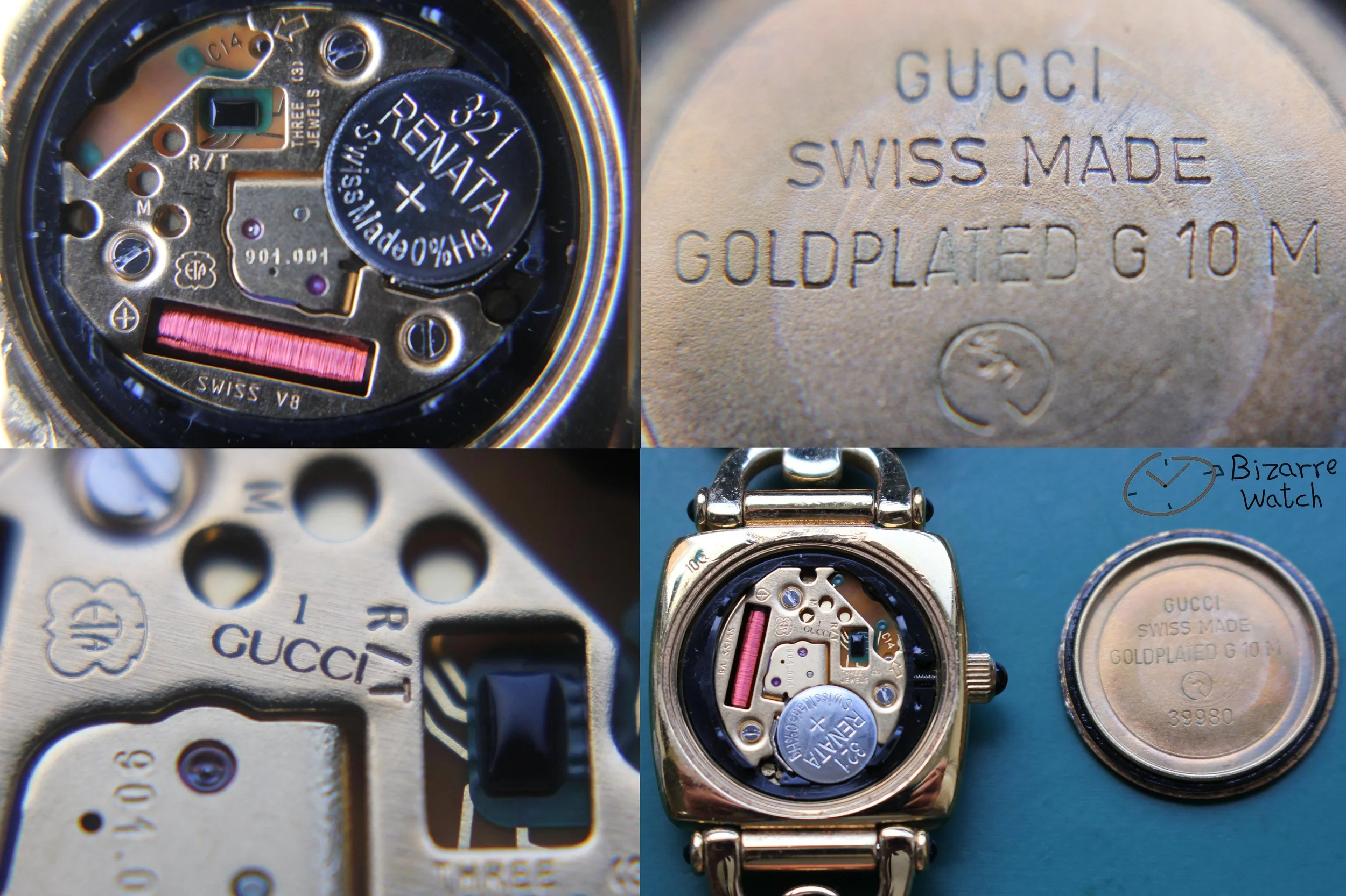 eta 901.001 movement Vintage Ladies gold plated Goldplated GUCCI 6300L White Dial Brown Strap Watch women bizarre