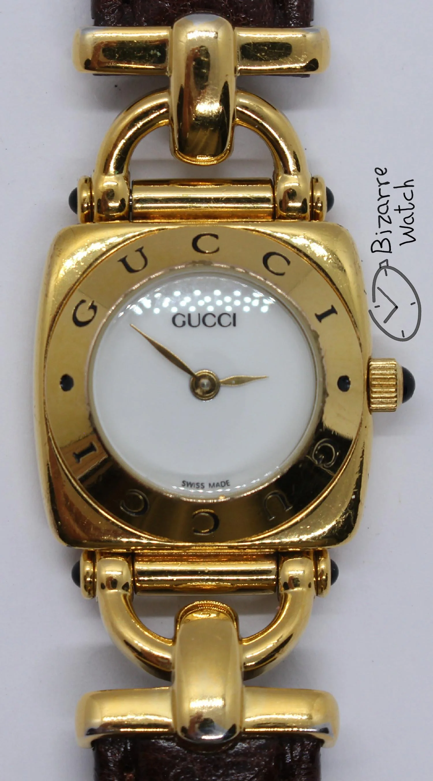 6300 6800 6800L Vintage Ladies gold plated Goldplated GUCCI 6300L White Dial Brown Strap Watch women bizarre