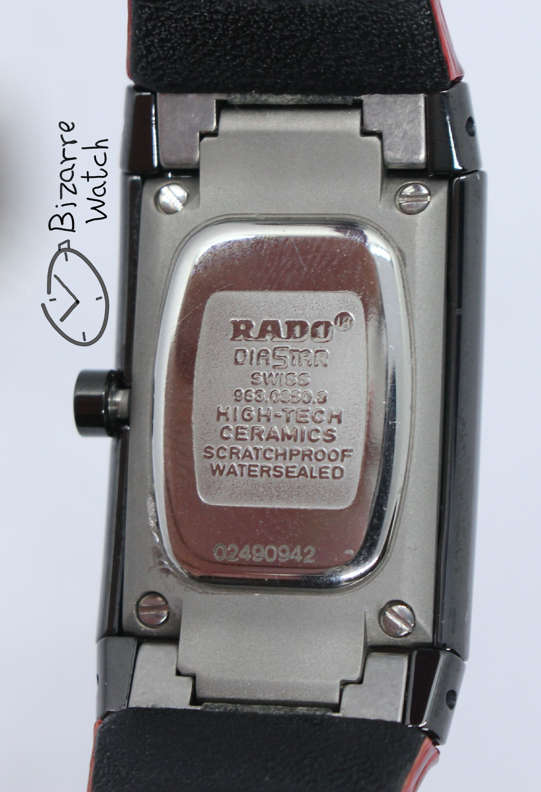 caseback vintage nos New Old Stock Scratchproof Rado Ceramica Diastar 963.0350.3 Black Ceramic Red Strap Watch bizarre women ladies