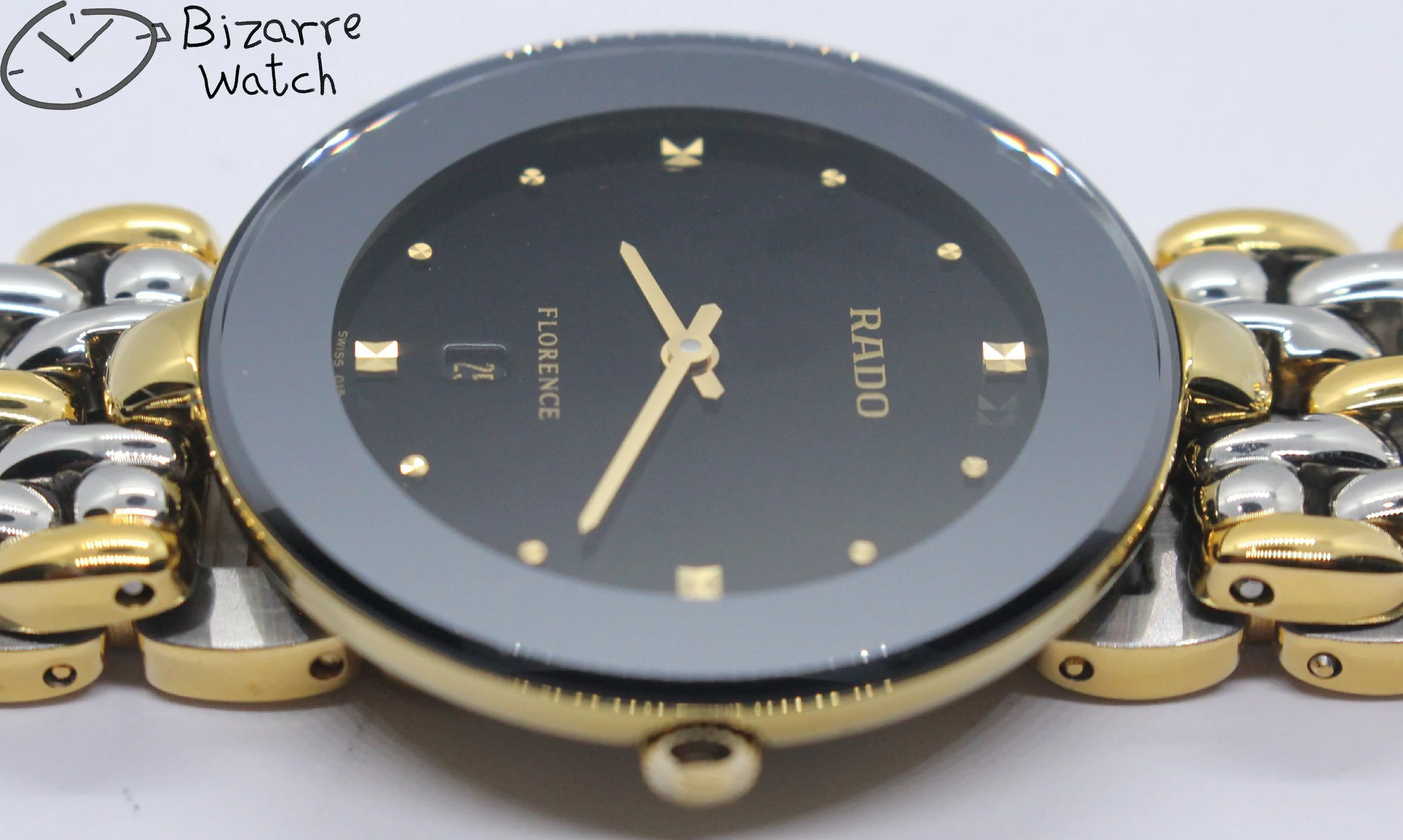 polarised polarized lens view used preowned pre-owned vintage sapphire crystal Rado Florence Goldplated 160.3677.2 two tone bracelet Watch bizarre bizarrewatch men women unisex