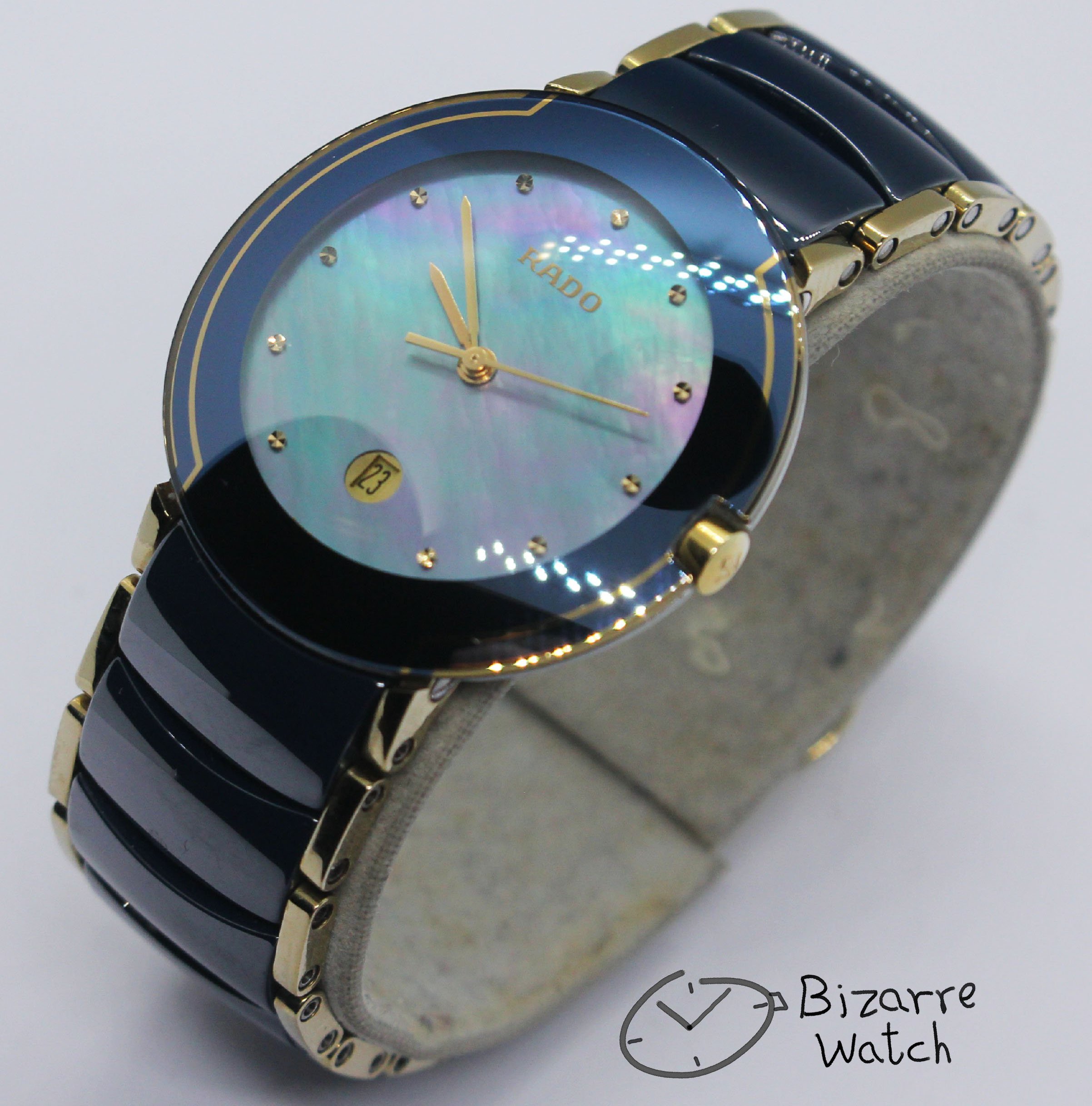 vintage MOP mother of pearl Dial Scratchproof RADO Coupole 33mm Blue Ceramic 129.0358.3 Watch women men unisex bizarrewatch bizarre