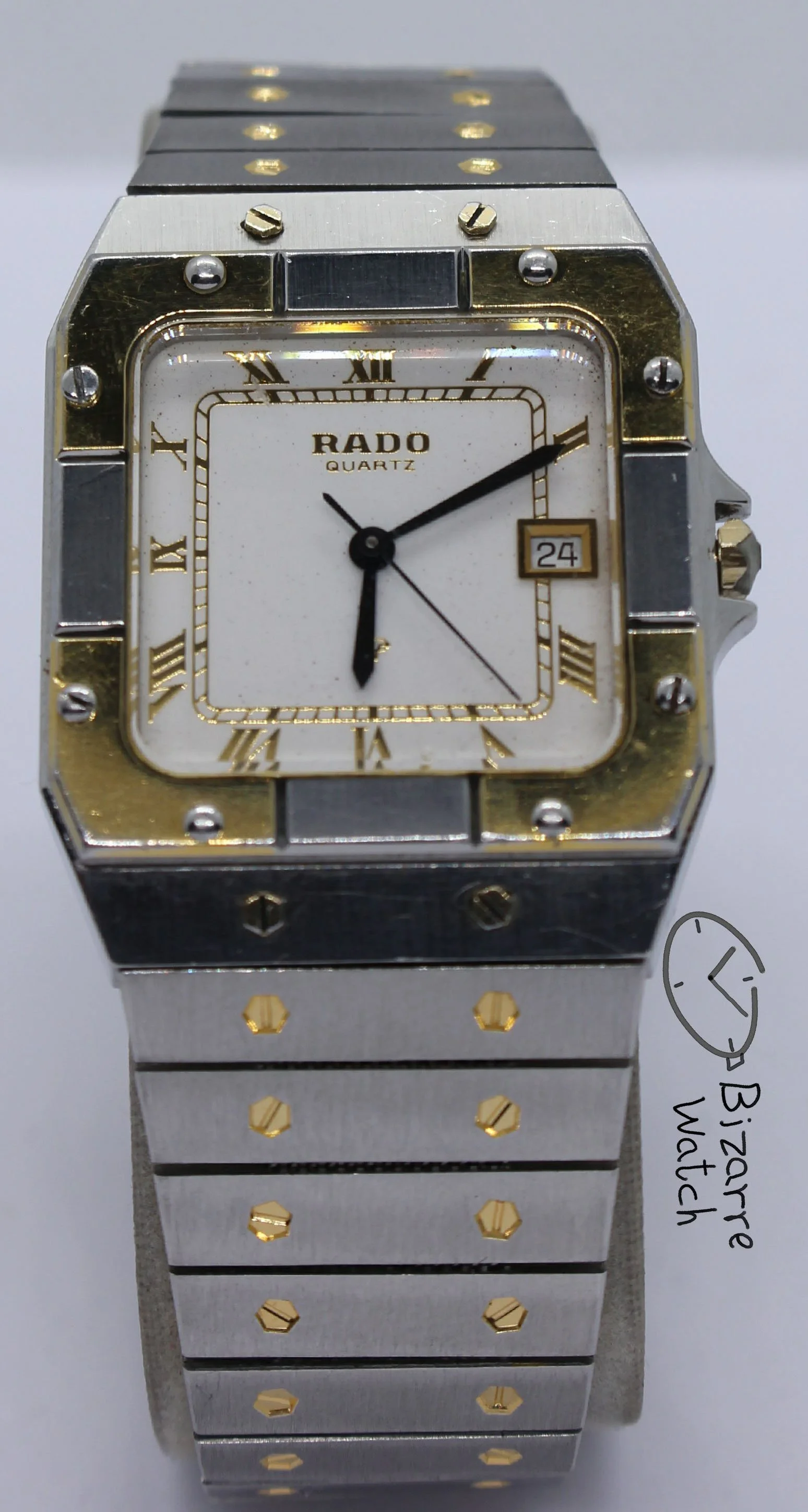 cartier Vintage Rado 27mm De Santos Homage Goldplated White Dial 129.9001.4 Watch bizarre women men unisex ladies preowned used