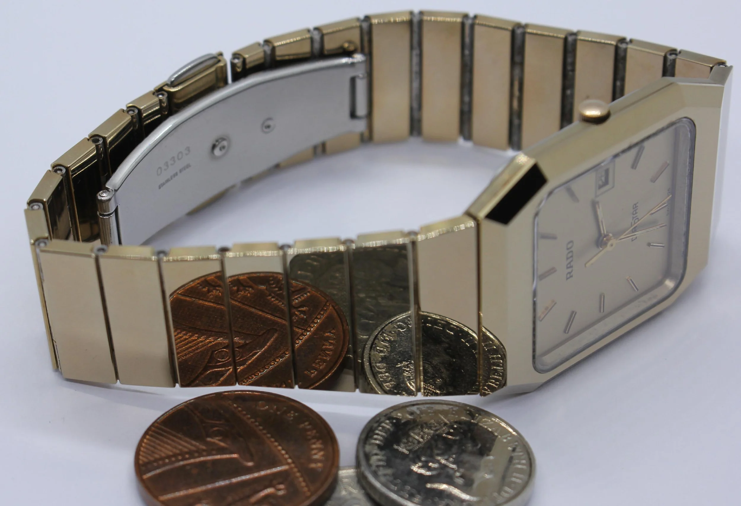 coin reflection links bracelt Vintage Scratchproof Rado Diastar 129.0325.3 Tungsten Mirror Finish Unisex Watch bizarre women men