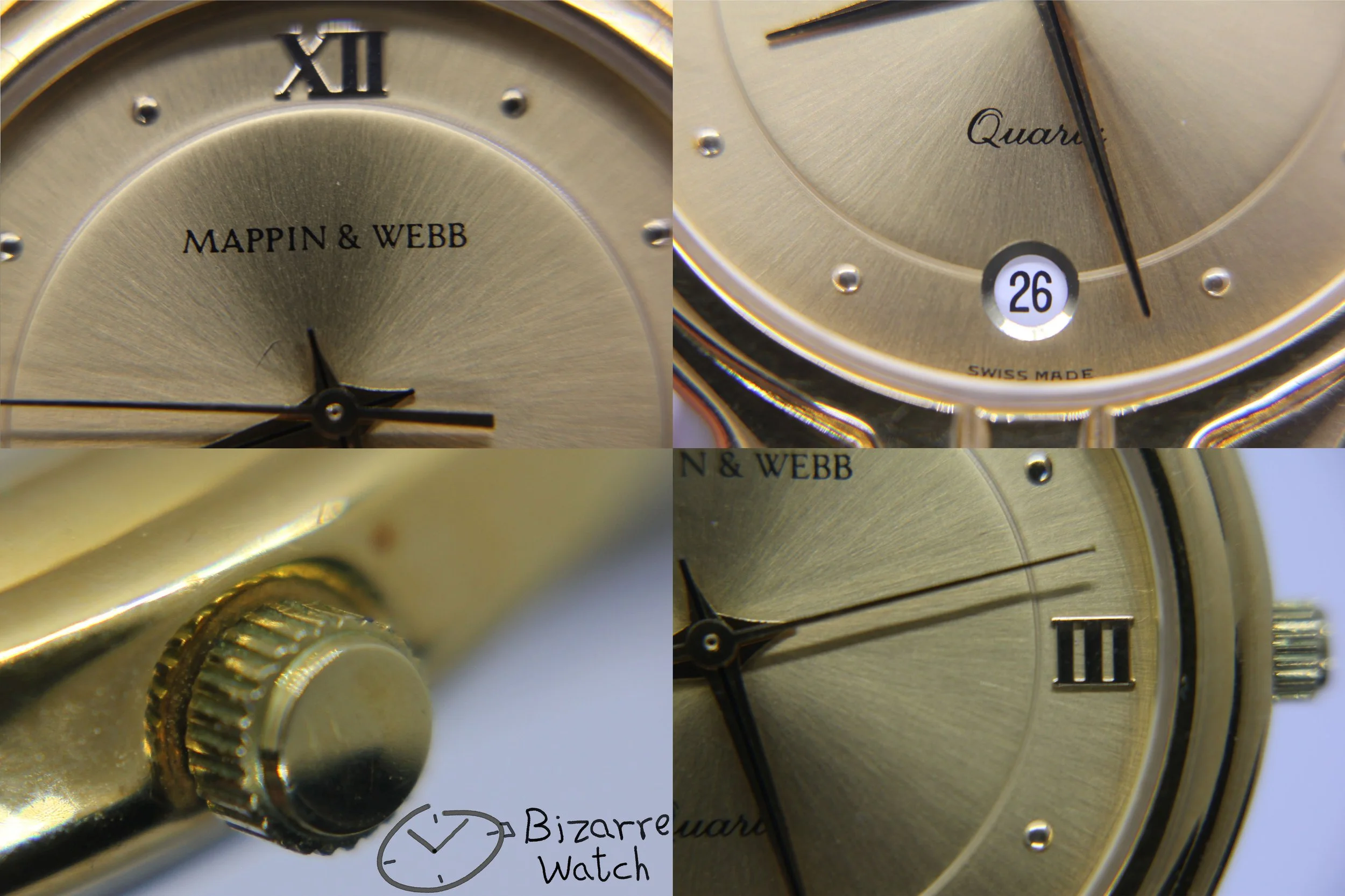 logo sunburst dial hands plated gold Goldplated Mappin and Webb Watch ladies women men bizarre used preowned pre-owned