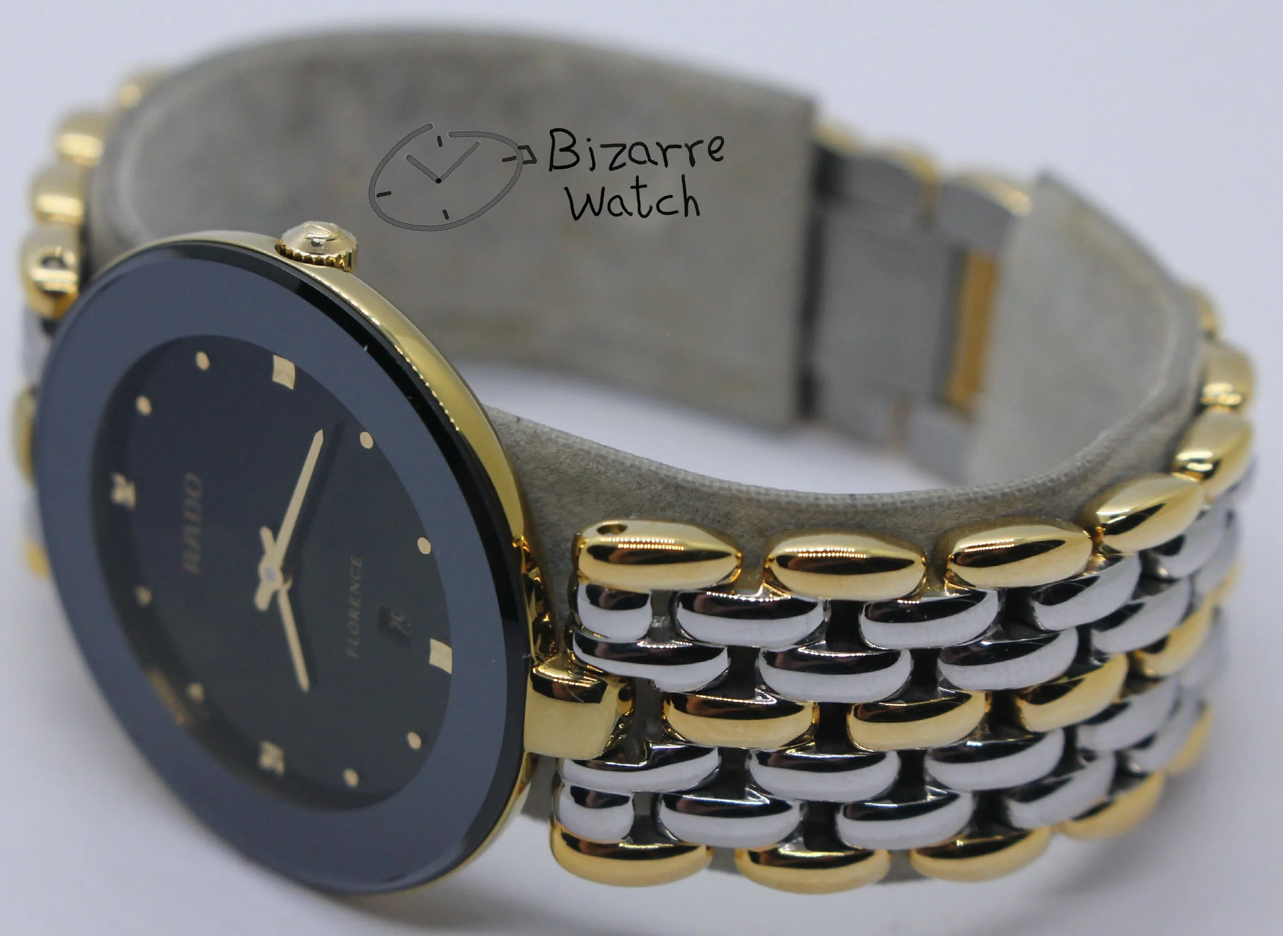 polarised polarized lens view used preowned pre-owned vintage sapphire crystal Rado Florence Goldplated 160.3677.2 two tone bracelet Watch bizarre bizarrewatch men women unisex