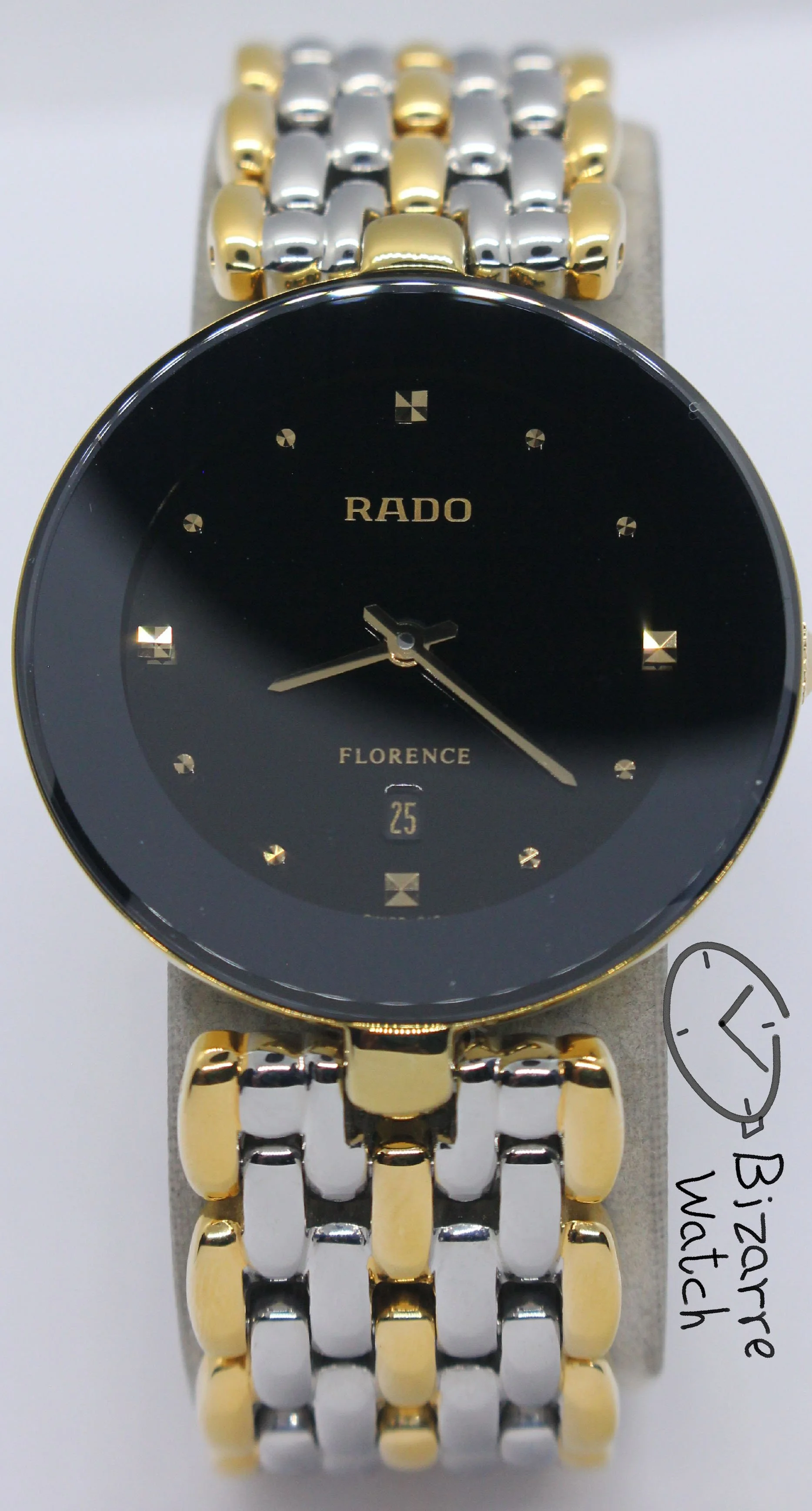 used preowned pre-owned vintage sapphire crystal Rado Florence Goldplated 160.3677.2 two tone bracelet Watch bizarre bizarrewatch men women unisex