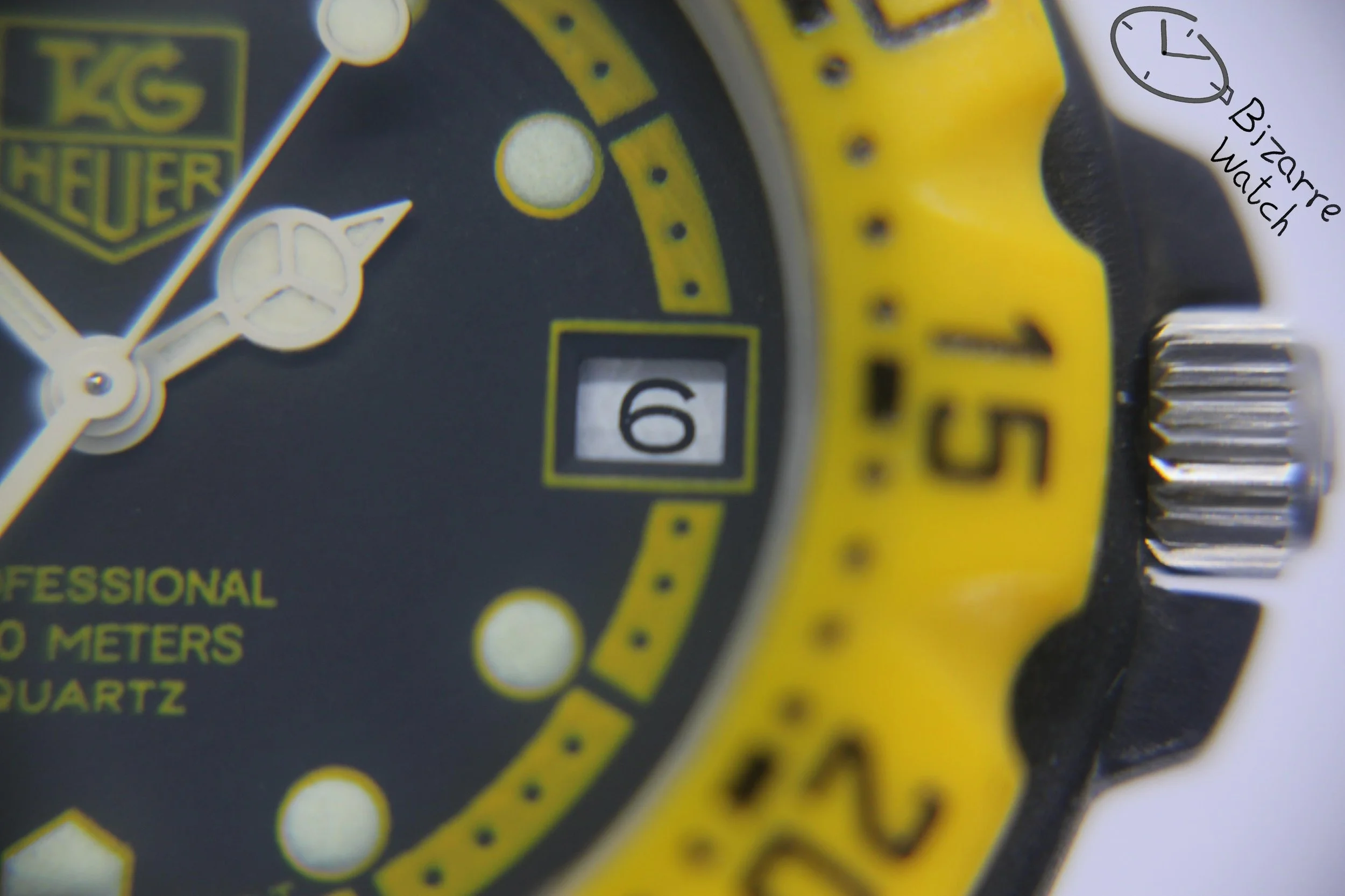 dial tritium lume hands logo date Vintage TAG HEUER Formula 1 200M Yellow Black 380.513 380.513/1 Yellow Watch men unisex women ladies gents bizarre