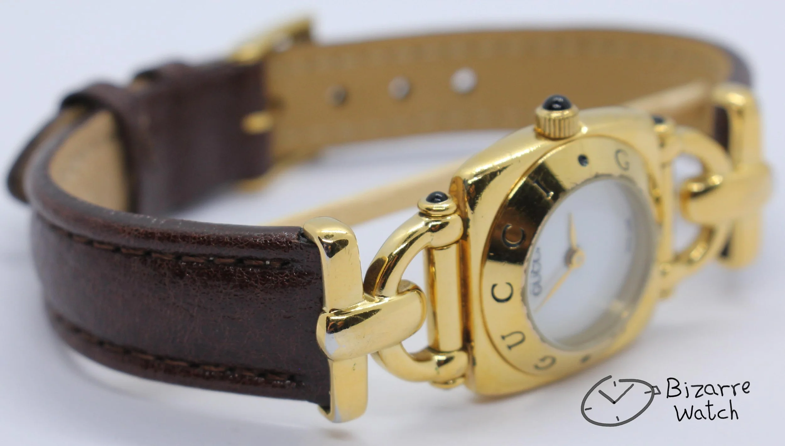Vintage Ladies gold plated Goldplated GUCCI 6300L White Dial Brown Strap Watch women bizarre