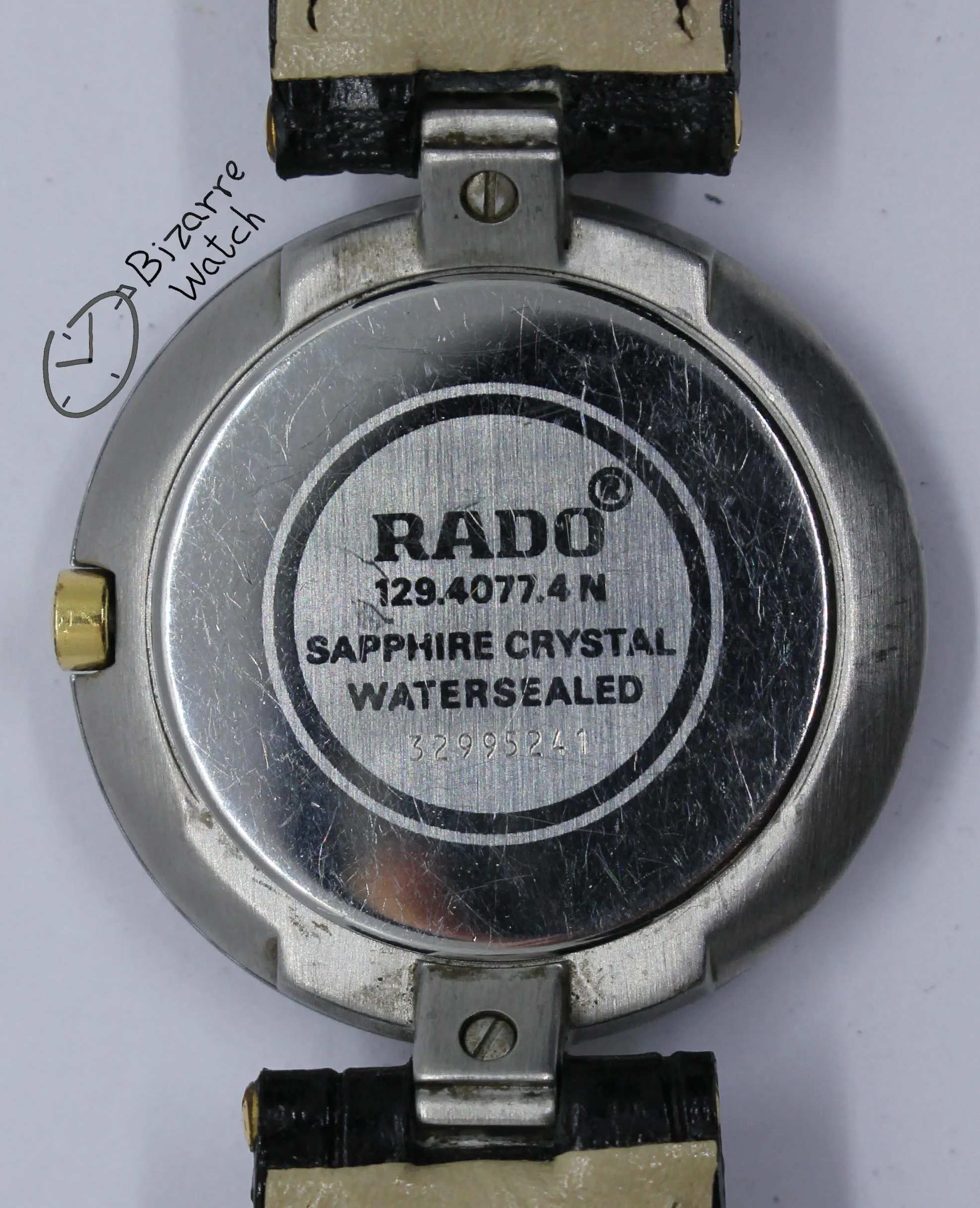 caseback Rado La Coupole Yellow Dial 30mm 129.4077.4 129.4077.4n Domed Sapphire Leather Strap Watch women men unisex preowned used bizarre