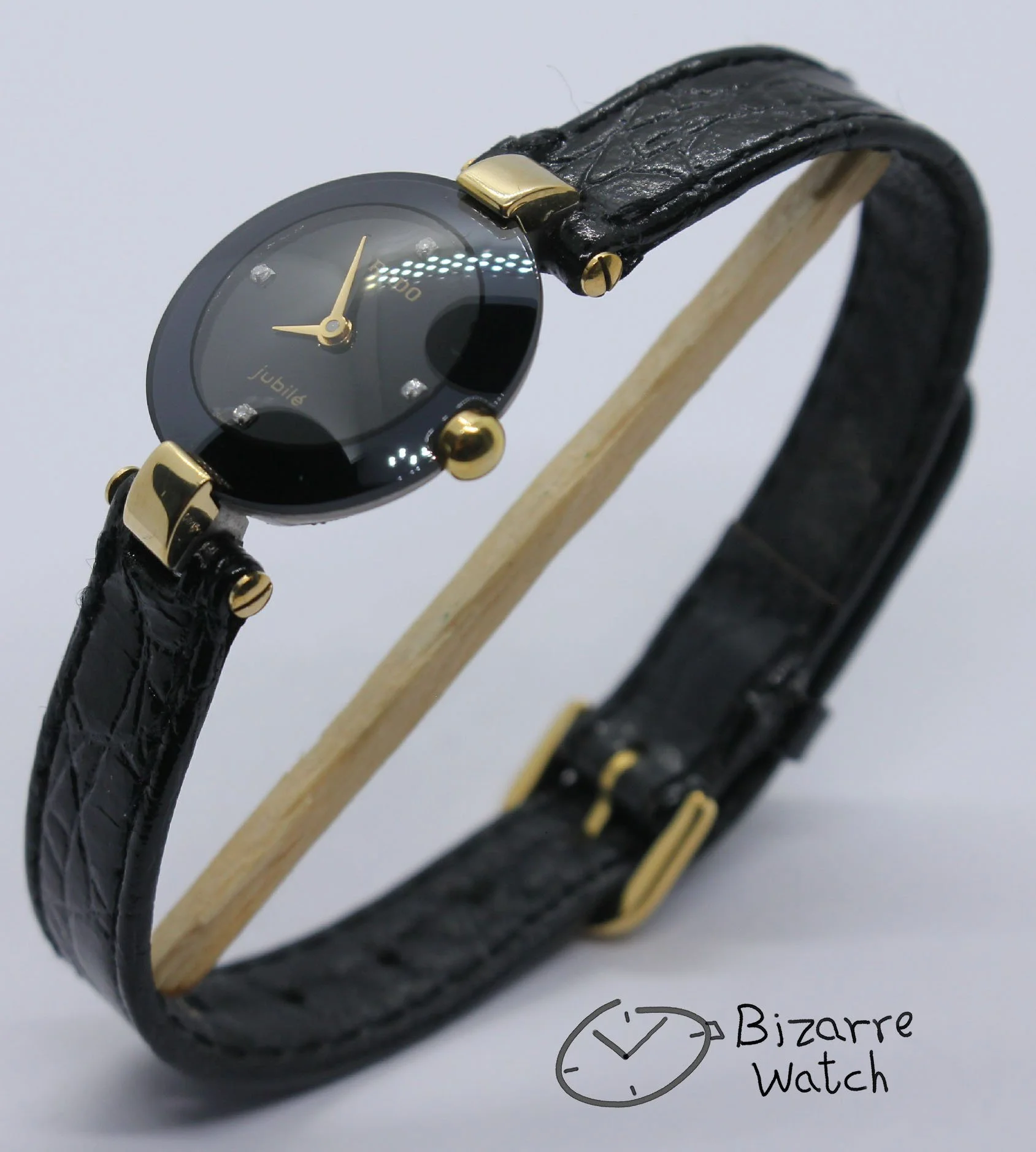 4 Diamonds 18K Gold Rado Coupole Jubile 204.3579.4N Domed Sapphire Crystal Extra Long Handmade Leather Strap Watch