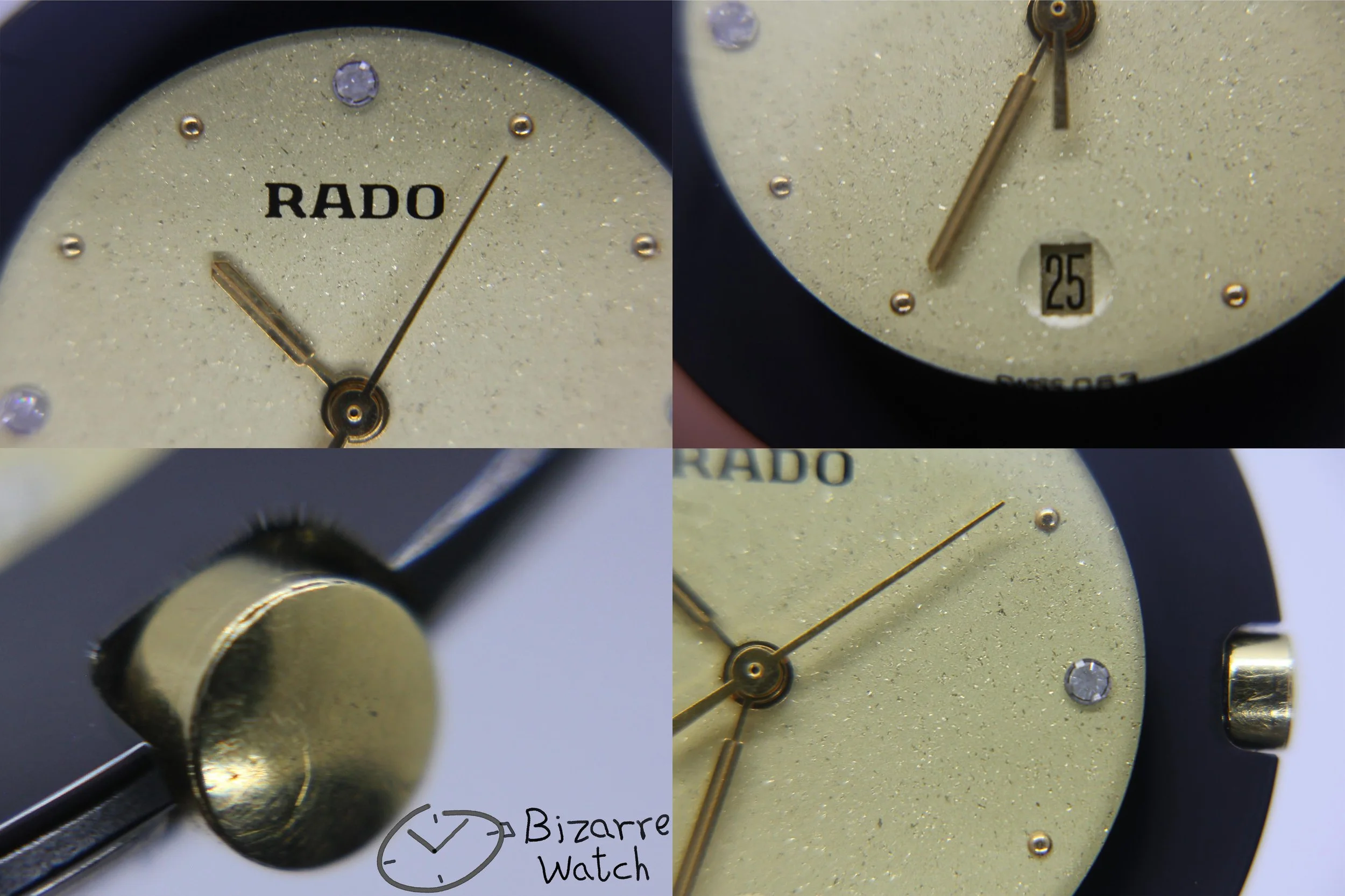 crown 063 hands diamond logo date Rado La Coupole Yellow Dial 30mm 129.4077.4 129.4077.4n Domed Sapphire Leather Strap Watch women men unisex preowned used bizarre