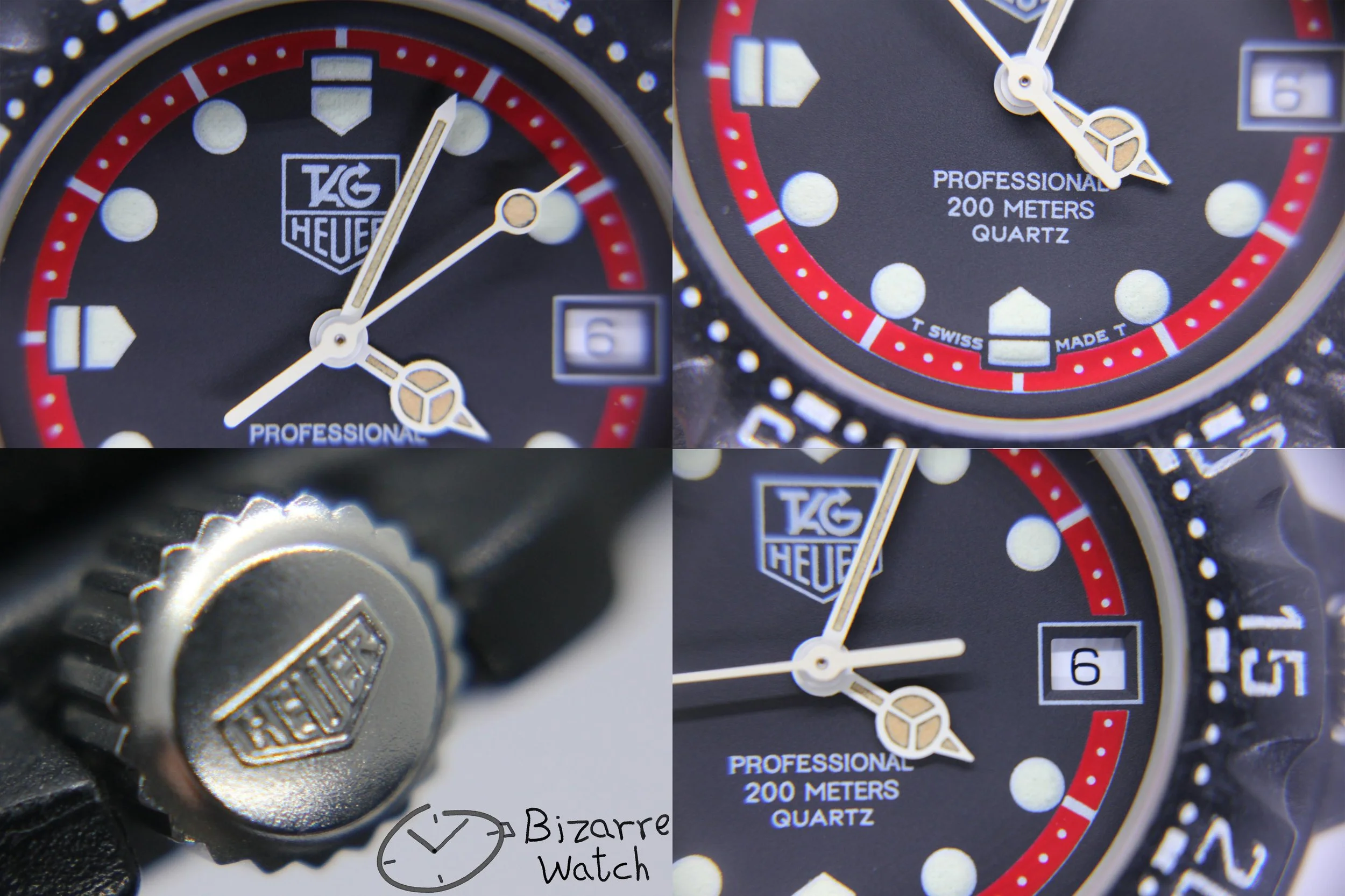 crown tritium lume radioactive dial hands logo date Vintage TAG HEUER Formula 1 200M All Black With Date 383.513 Watch men unisex