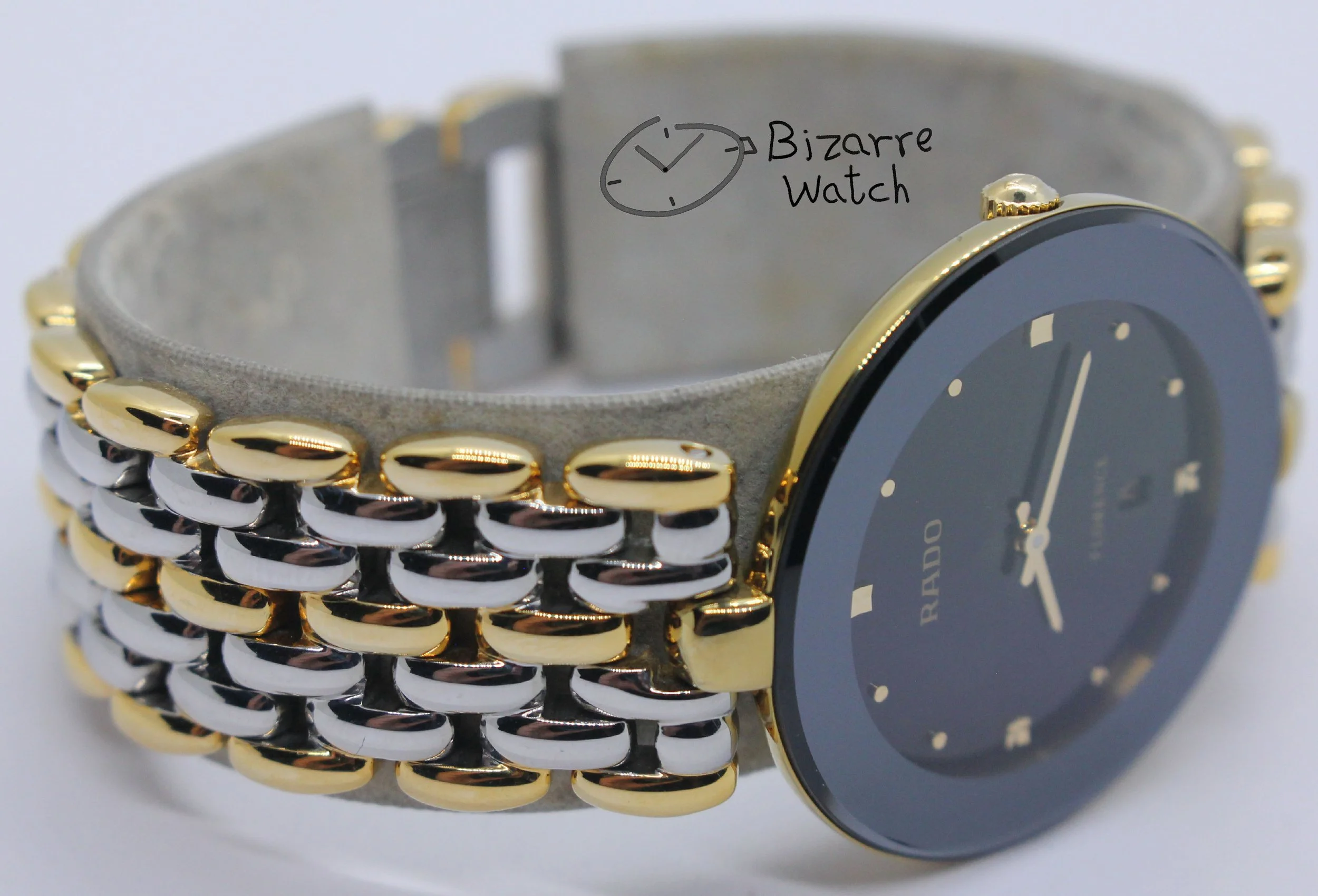 polarised polarized lens view used preowned pre-owned vintage sapphire crystal Rado Florence Goldplated 160.3677.2 two tone bracelet Watch bizarre bizarrewatch men women unisex