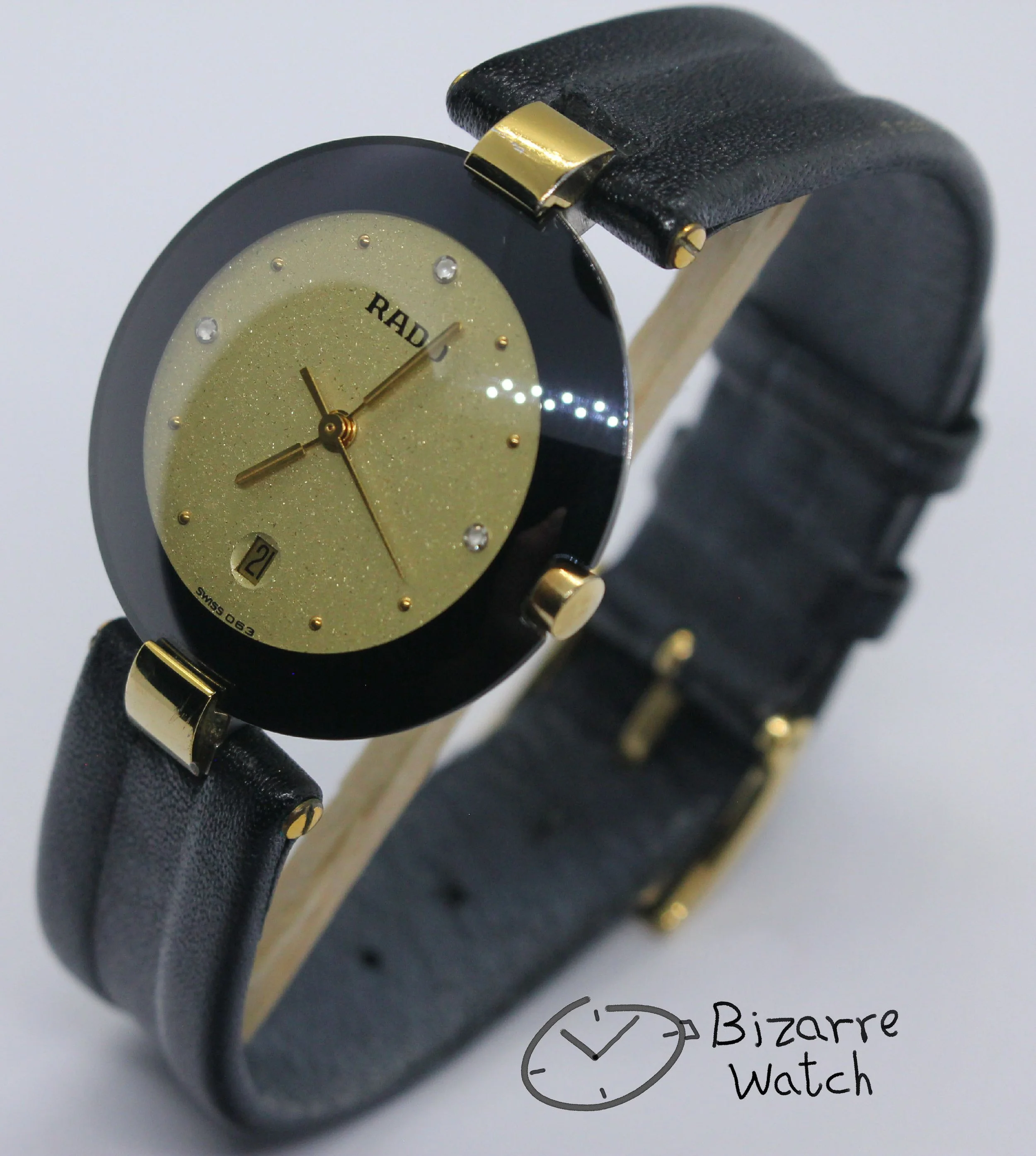 vintage Rado La Coupole Yellow Dial 30mm 129.4077.4 Domed Sapphire Leather Strap Watch women ladies unisex bizarre