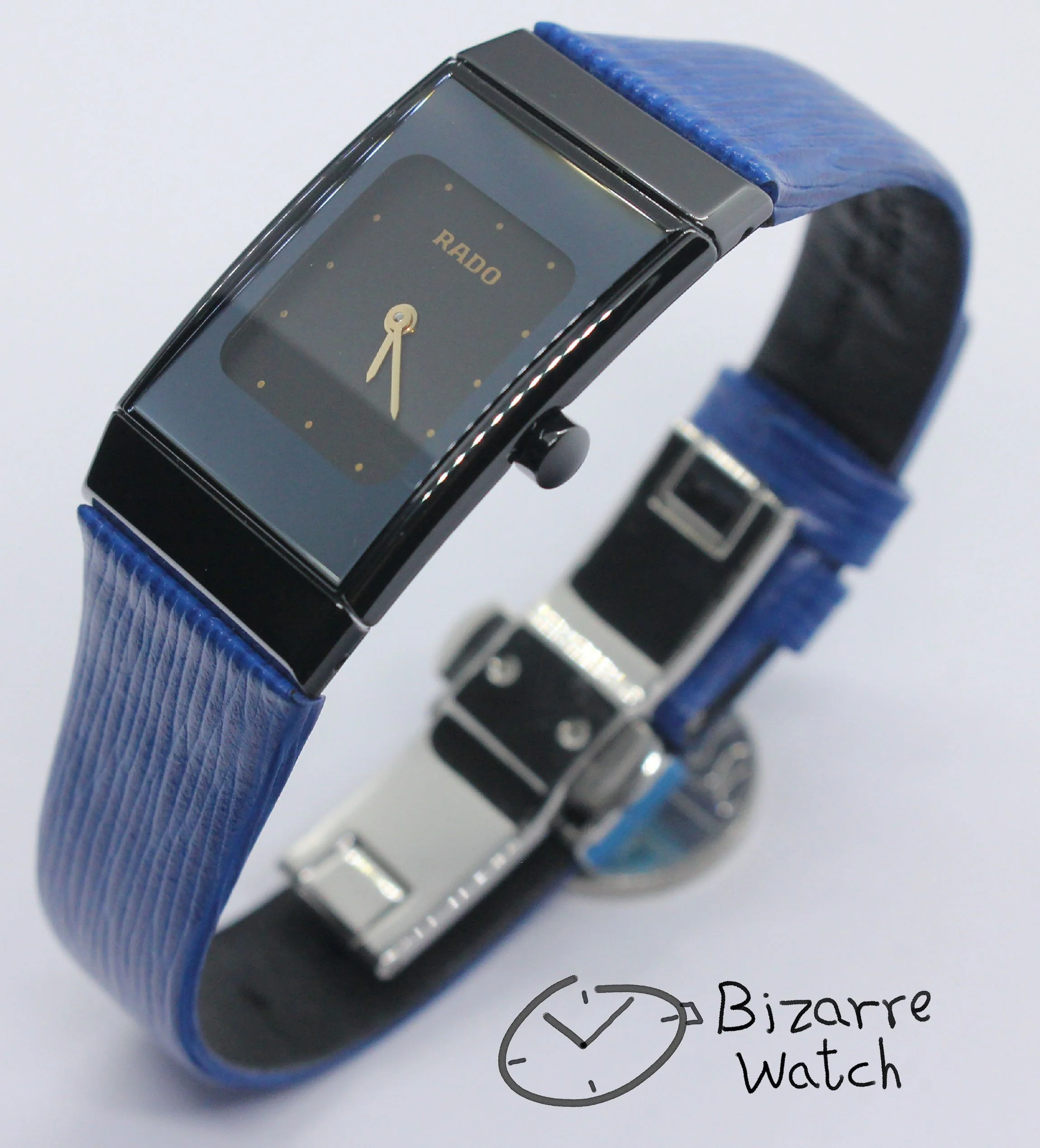 vintage nos New Old Stock Scratchproof Rado Ceramica Diastar 963.0350.3 Black Ceramic Blue Strap Watch bizarre women ladies
