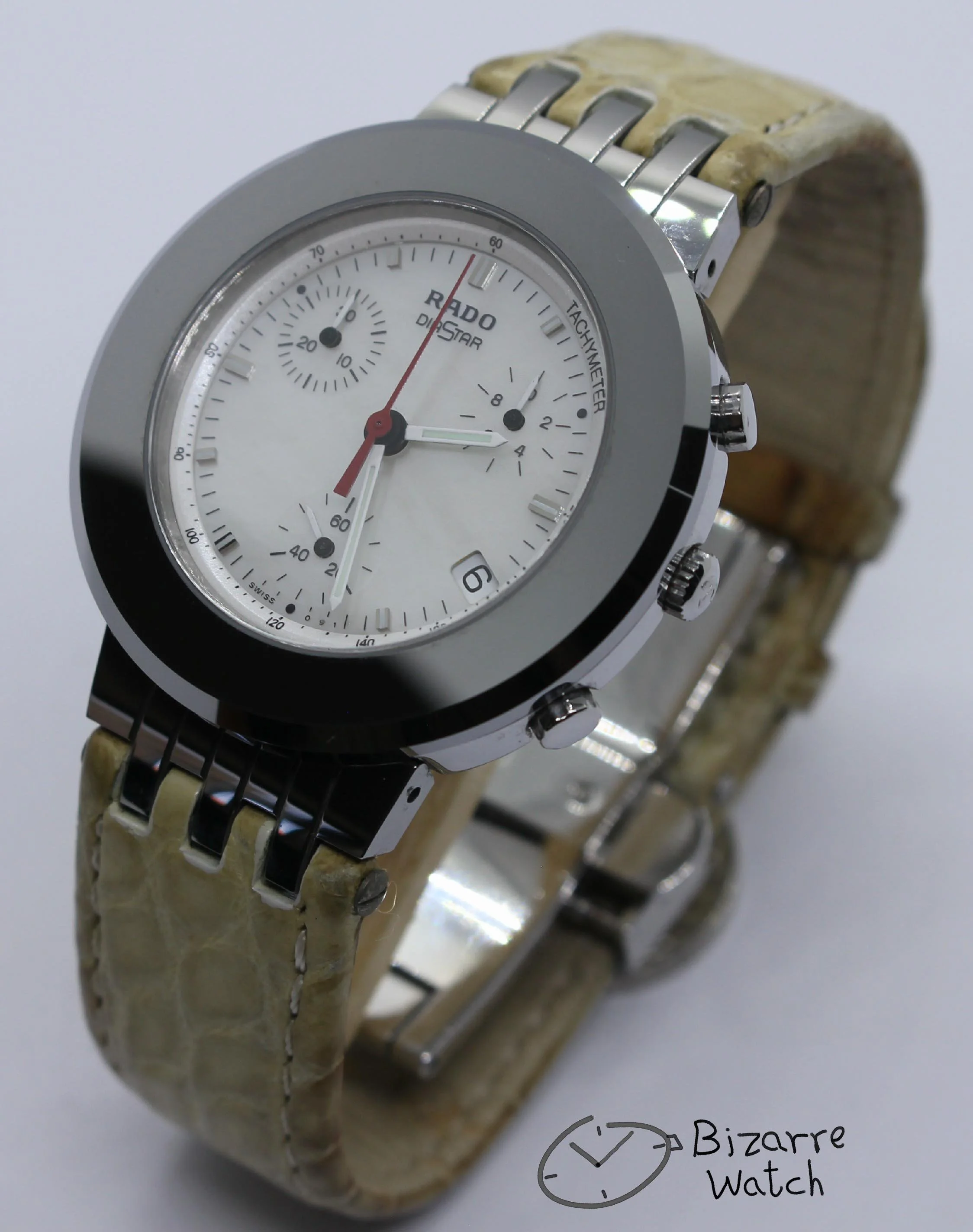 صدف عدادات كرونوجراف ستوب جلد طبيعي تمساح 538.0470.3 ضد الخدش ساعة ساعه رادو يد رجالي حريمي رجالى حريمى دياماستر دياستار عتيقة قديمة  مستعملة مستعمل